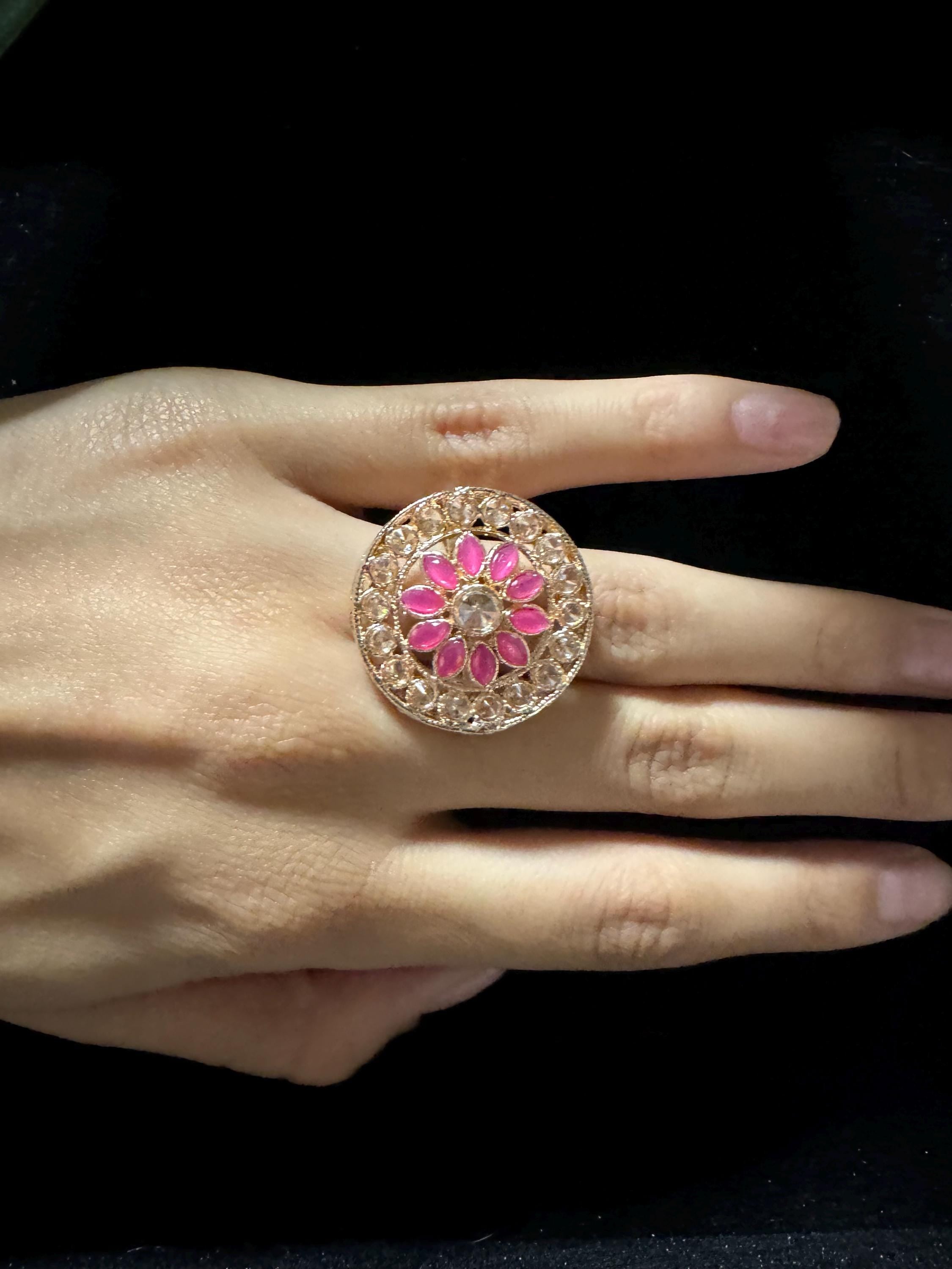 Bollywood Style Ring , Indian Gold Plated ring, Statement Ethnic Jewelry, Festive rings , Women's Accessories, Adjustable Ring, desi ring,