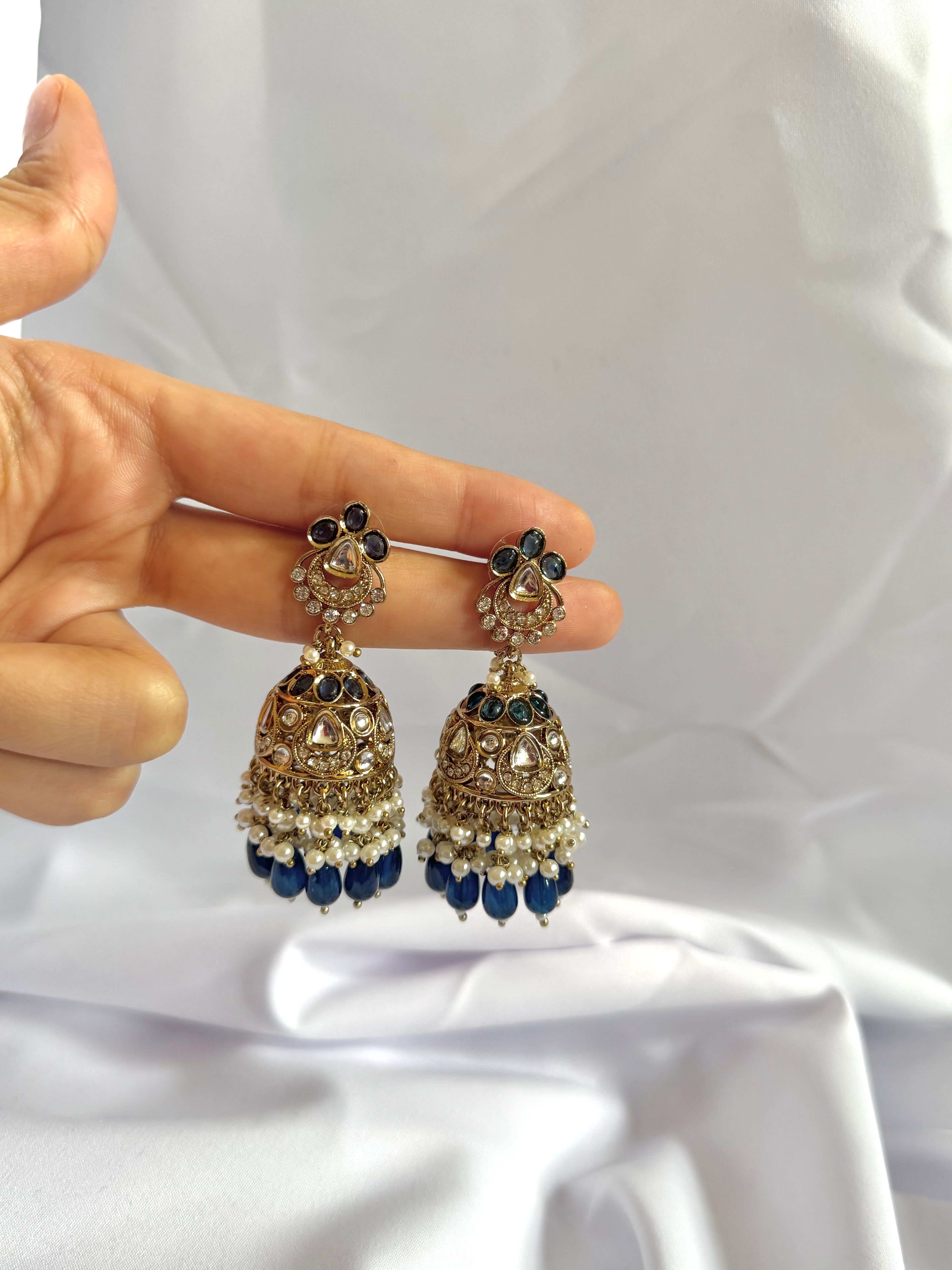 Anaya Jhumkas-Navy Blue