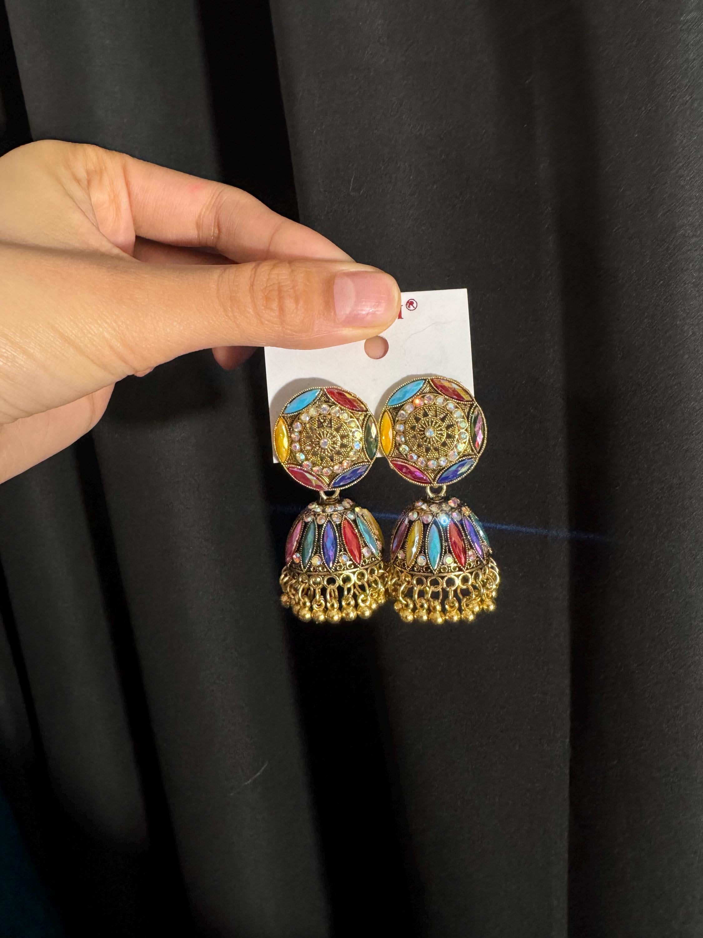 Bollywood Style Jhumka Earrings, Indian Gold Plated Hoop Earrings, Statement Ethnic Jewelry, Festive Earrings, Women's Accessories