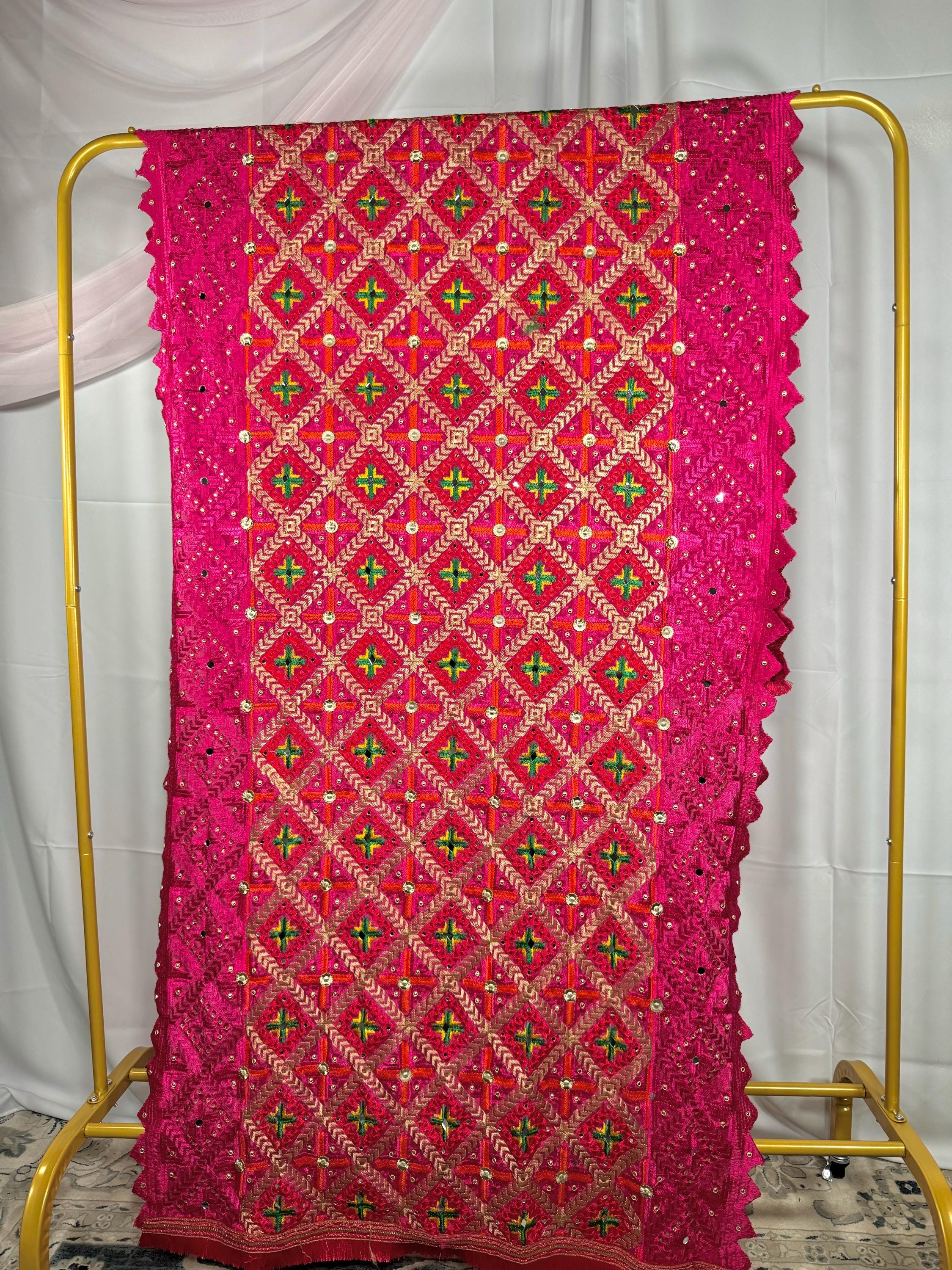 Punjabi ludhiana Heavy Dupatta Pink Multicolor, Indian clothes, Pakistani clothes, Chunni, Punjabi, afghani,