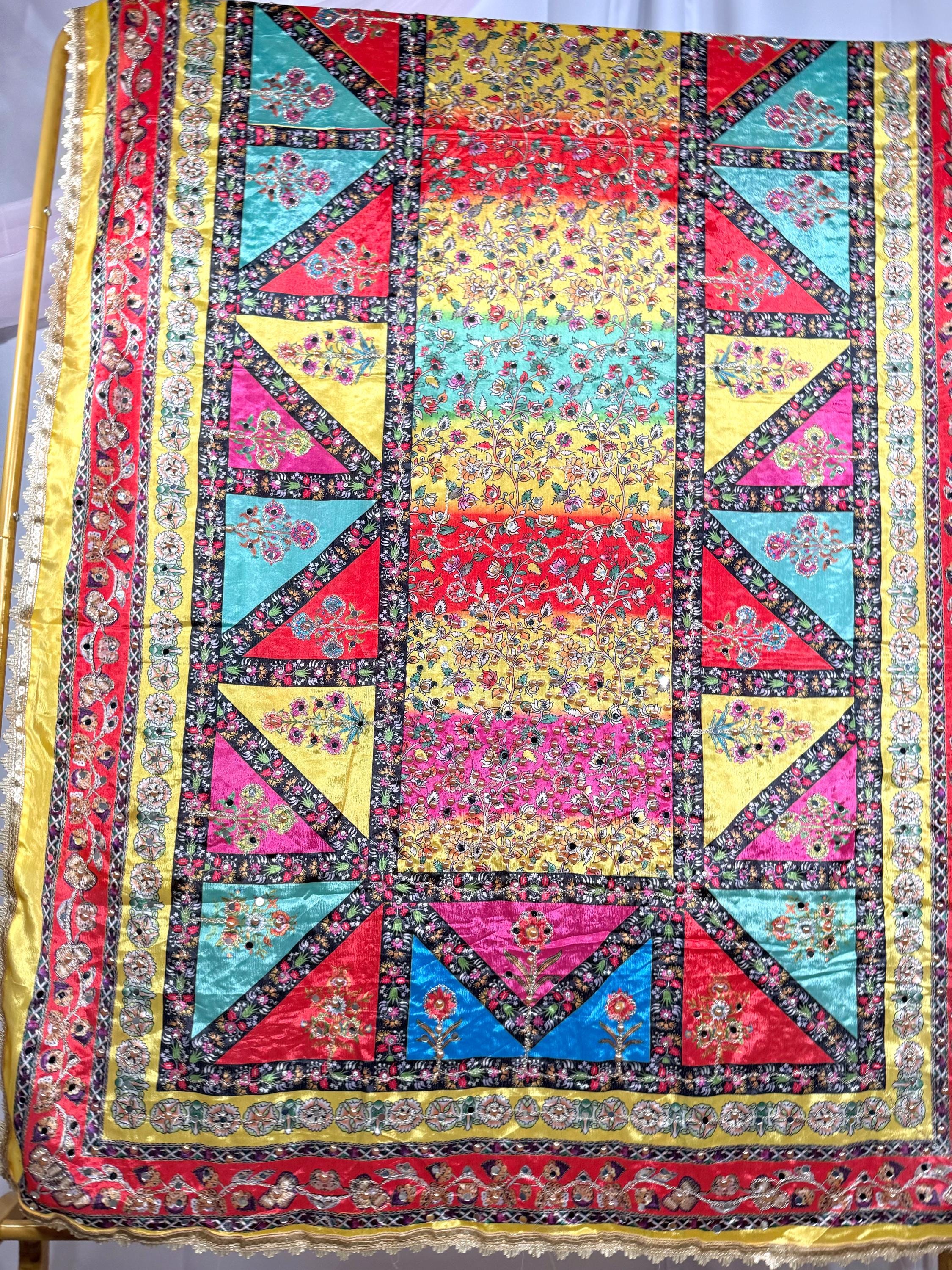 Pakistani Silk Heavy Dupatta Pink Multicolor, Indian clothes, Pakistani clothes, Chunni, Punjabi, afghani,