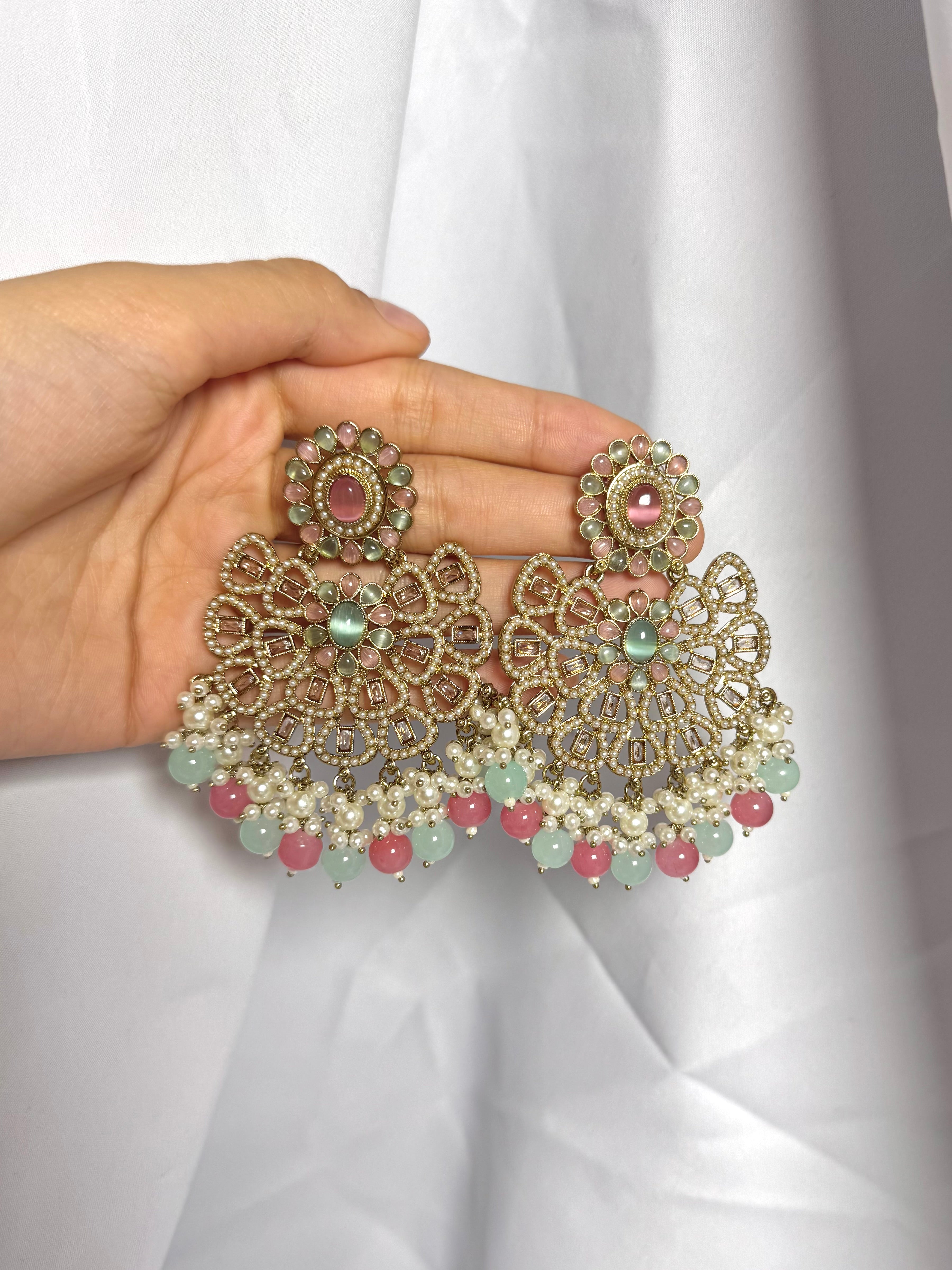 Samaira Earrings-Pink & Mint