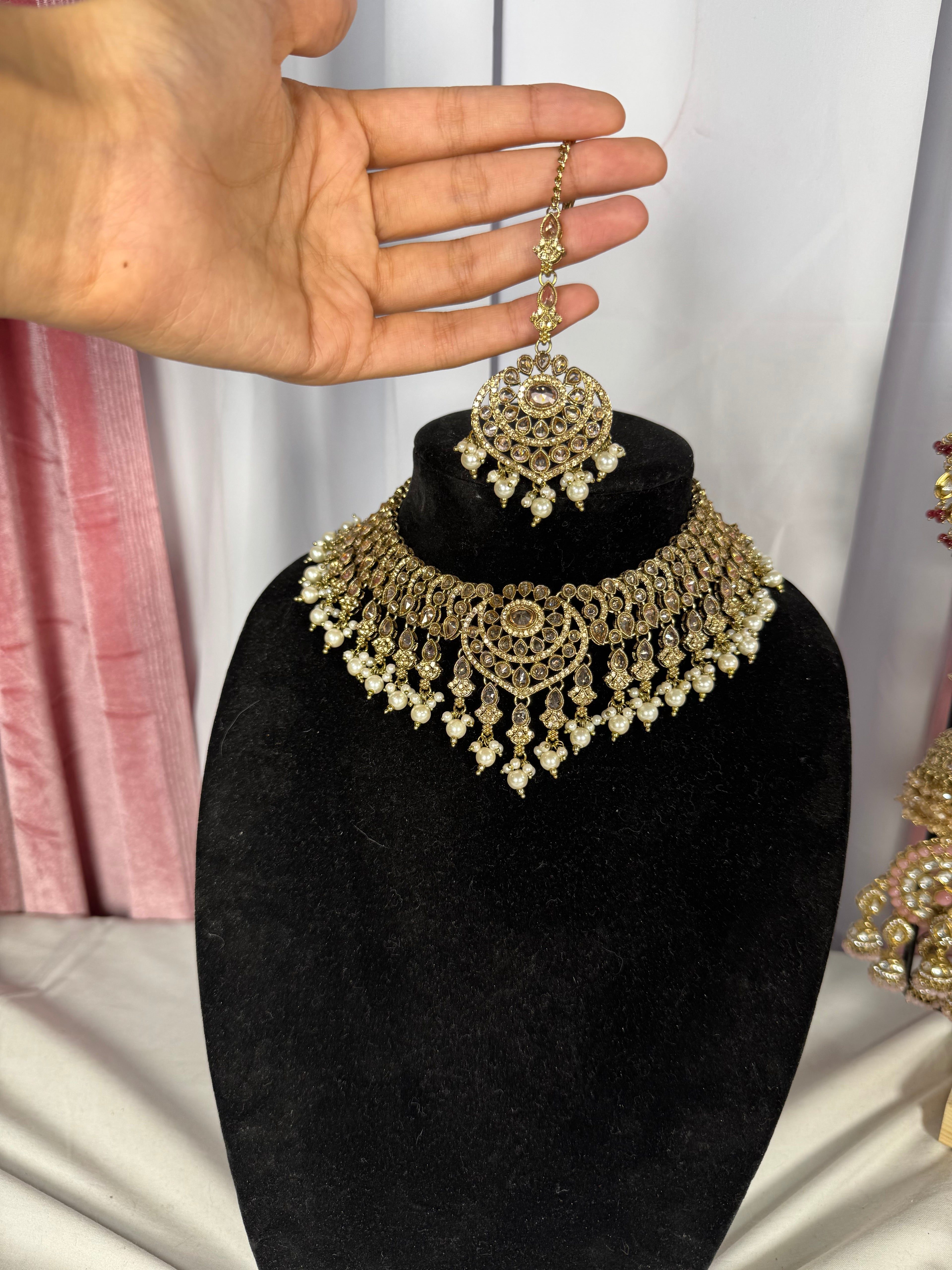 Champagne gold polki necklace set