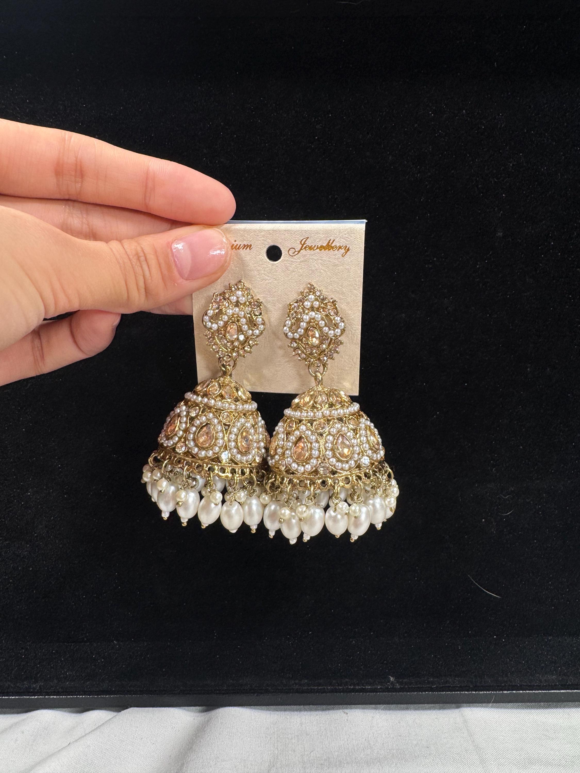 Bollywood Style Jhumka Earrings, Indian Gold Plated Hoop Earrings, Statement Ethnic Jewelry, Festive Earrings, Women's Accessories