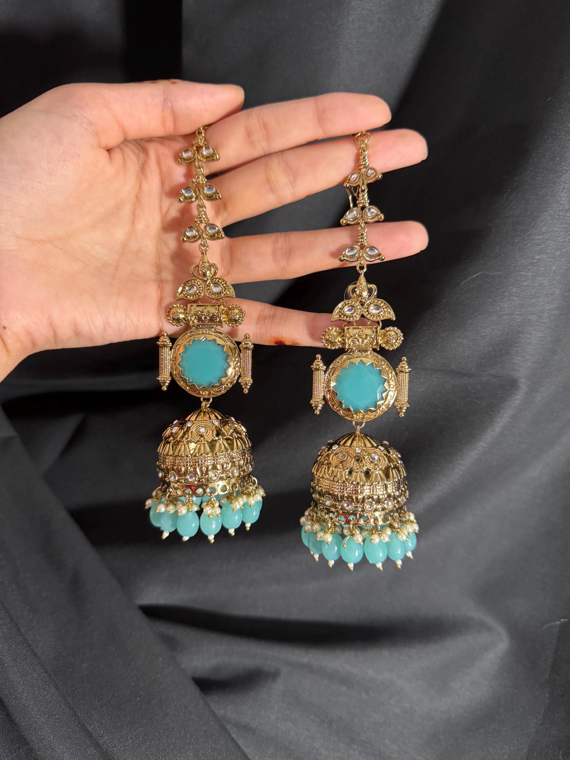 Bollywood Style Jhumka Earrings, Indian Gold Plated Hoop Earrings, Statement Ethnic Jewelry, Festive Earrings, Women's Accessories