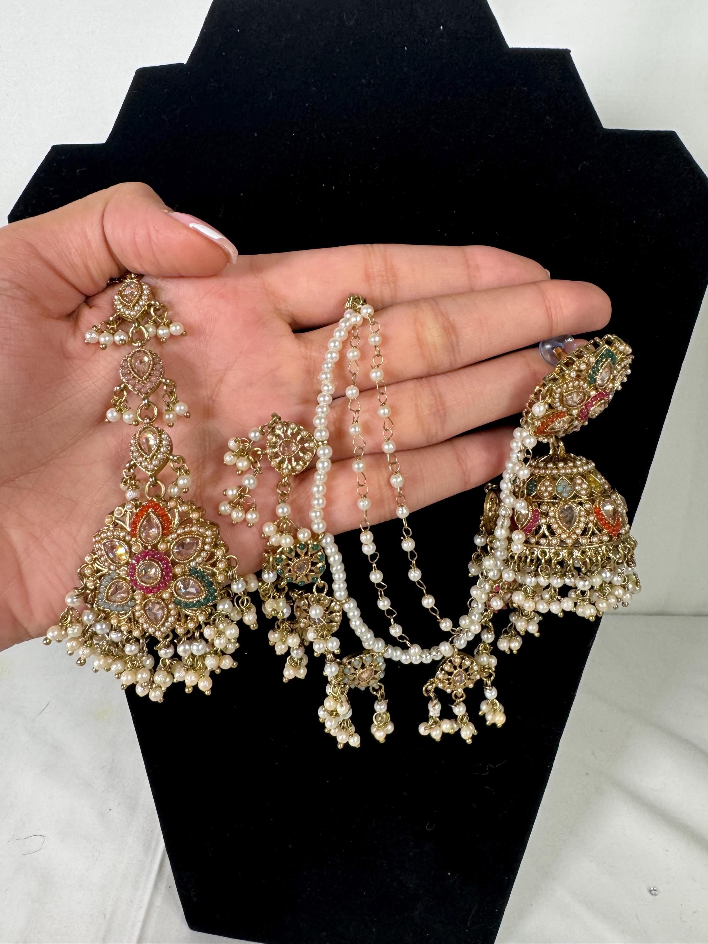 Kundan Indian Jhumka Earrings, Pearl Beaded Ethnic Earrings, Traditional Dangle Earrings, Wedding Jewelry, Bridal Accessories