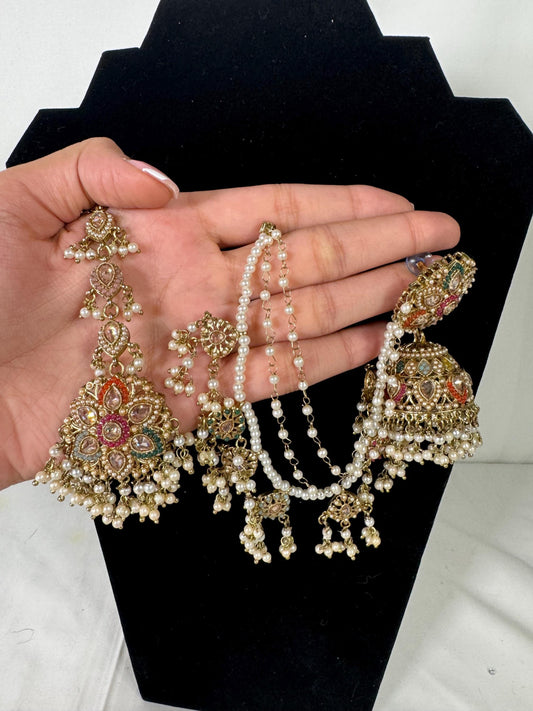 Kundan Indian Jhumka Earrings, Pearl Beaded Ethnic Earrings, Traditional Dangle Earrings, Wedding Jewelry, Bridal Accessories