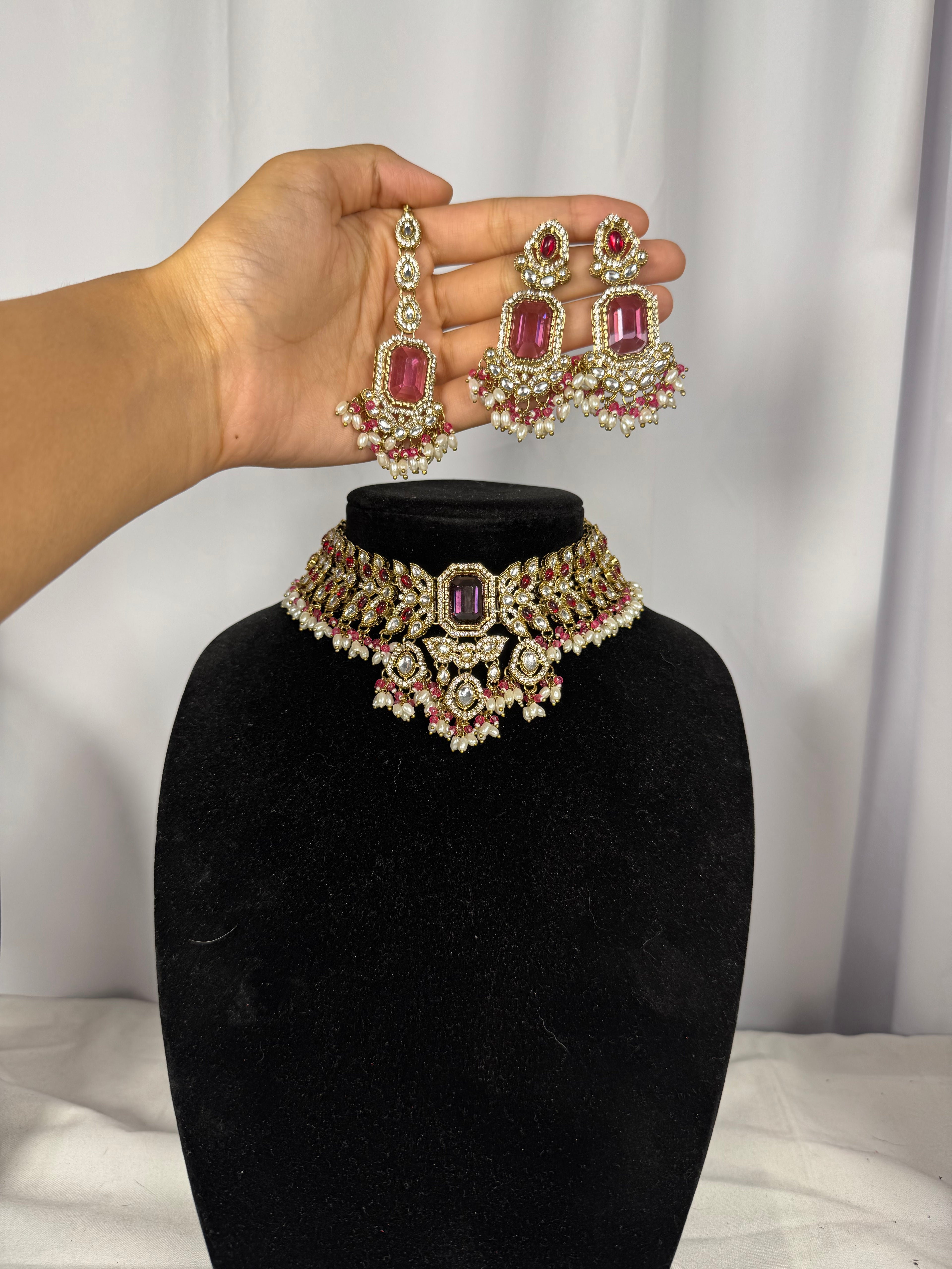 Shreya Necklace set-Pink