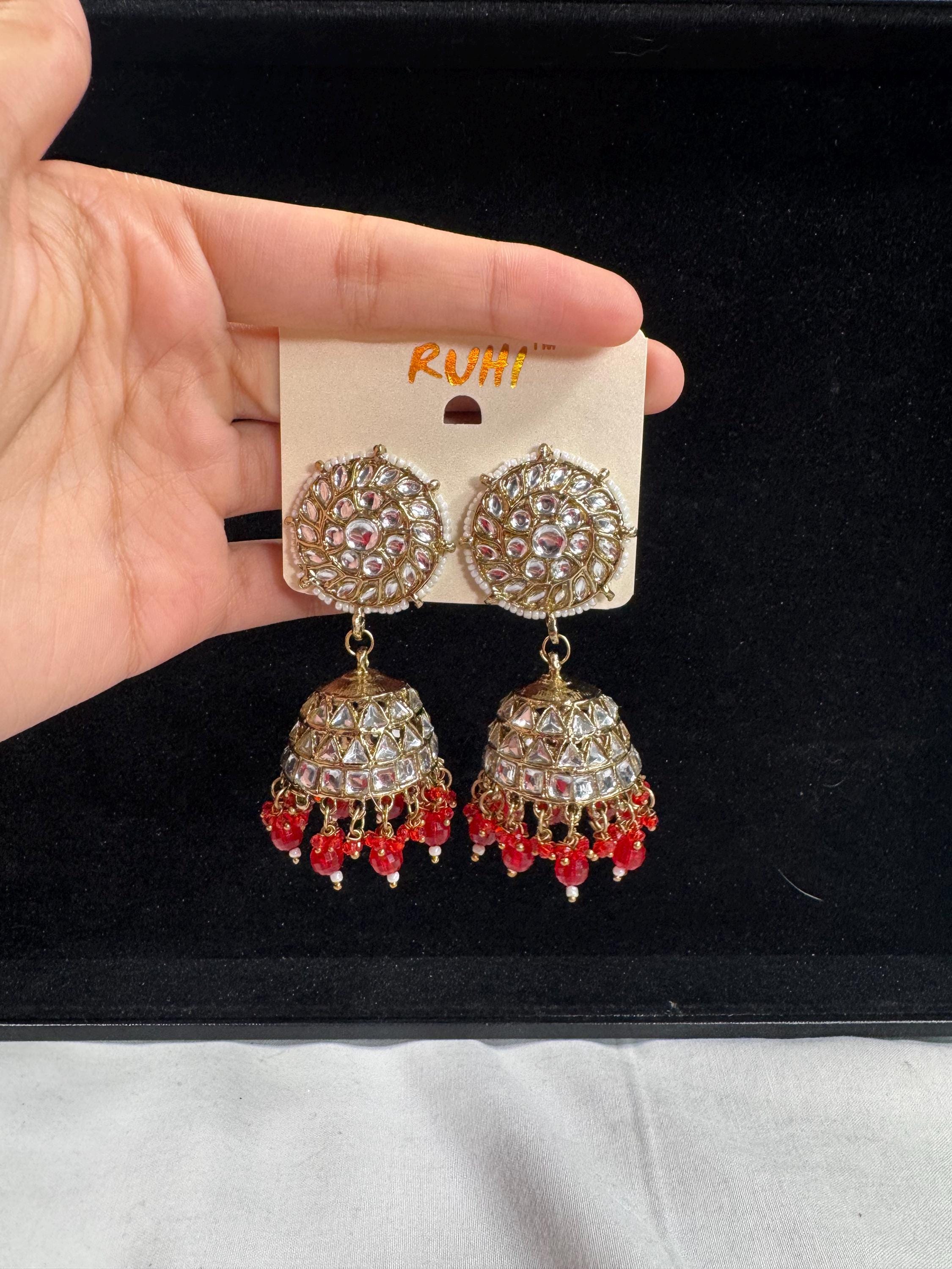Bollywood Style Jhumka Earrings, Indian Gold Plated Hoop Earrings, Statement Ethnic Jewelry, Festive Earrings, Women's Accessories