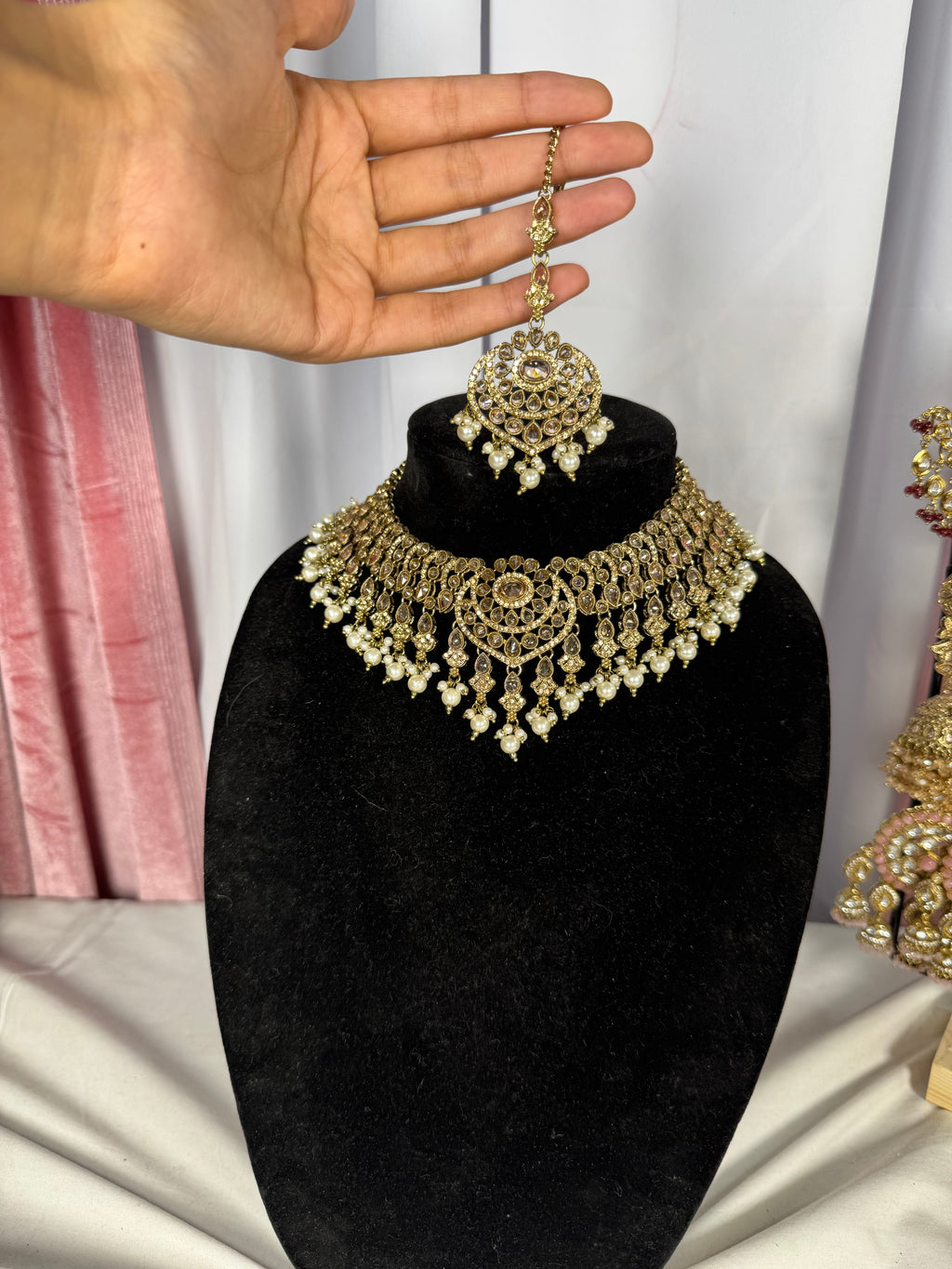 Champagne gold polki necklace set