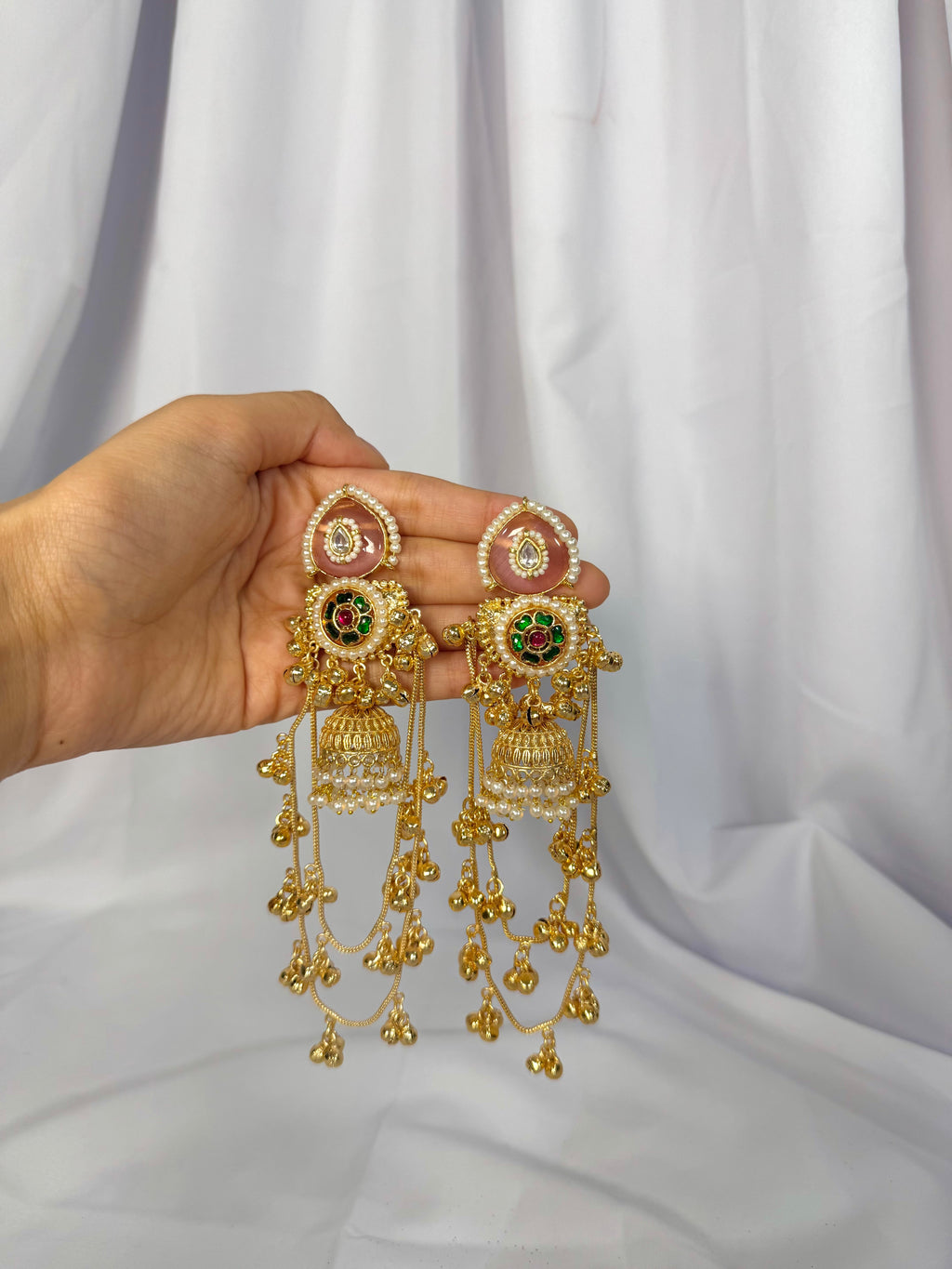 Rahi Kashmiri Earrings-pink & green