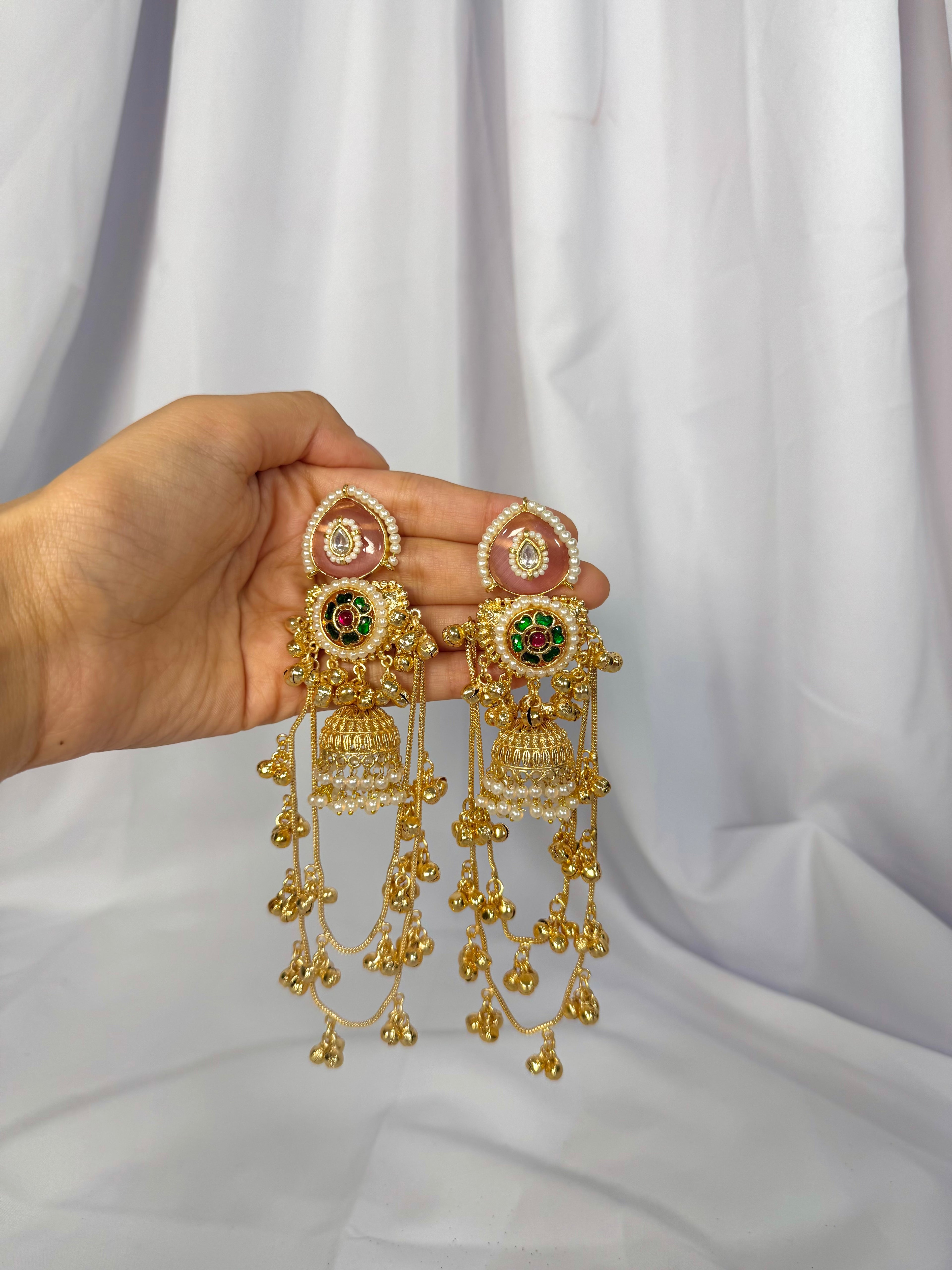 Rahi Kashmiri Earrings-pink & green