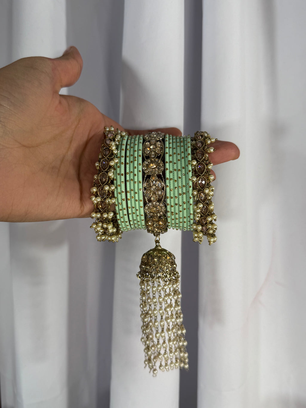 Mint green bangle stack