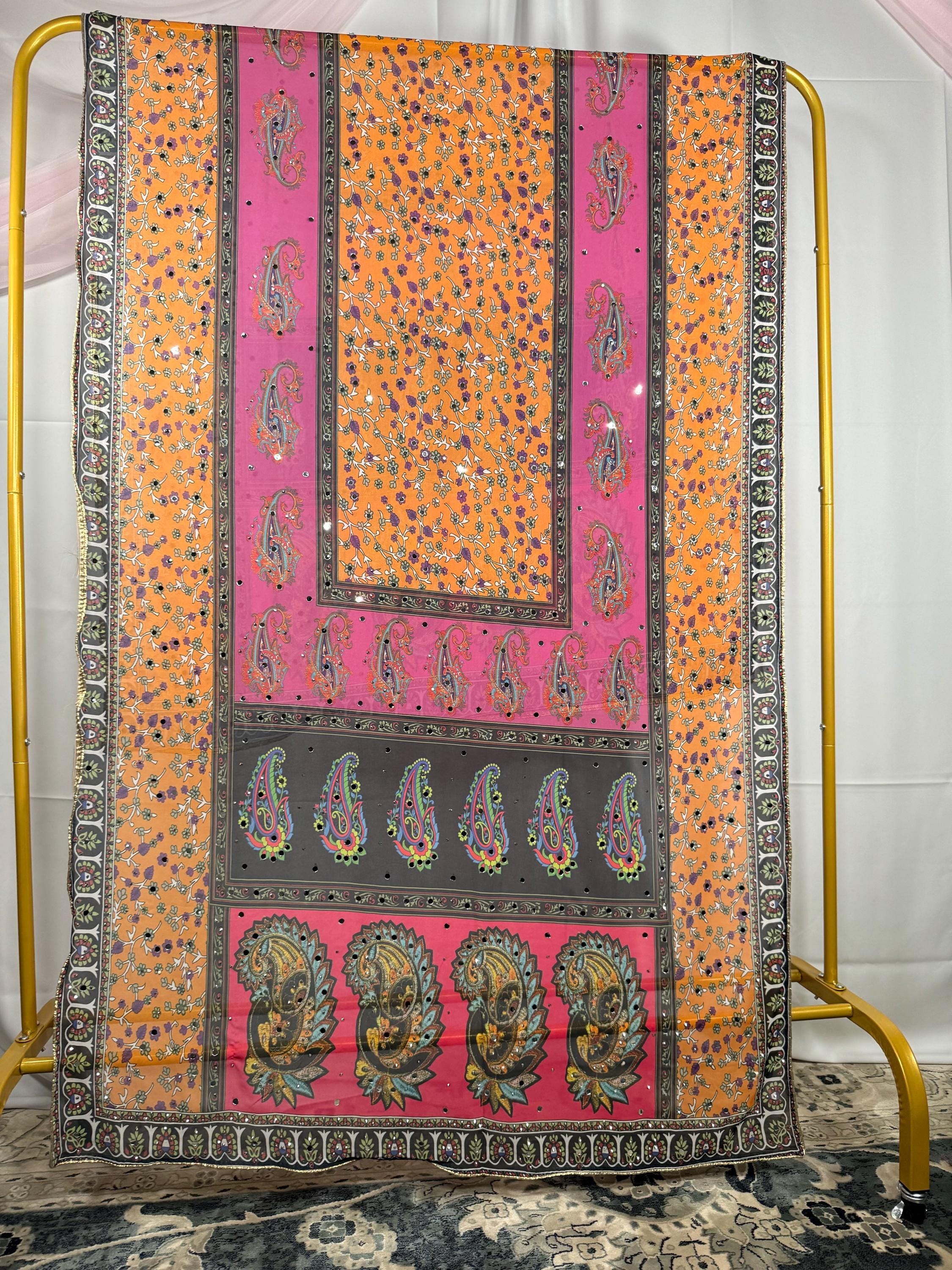 Pakistani Silk Heavy Dupatta Pink Multicolor, Indian clothes, Pakistani clothes, Chunni, Punjabi, afghani,