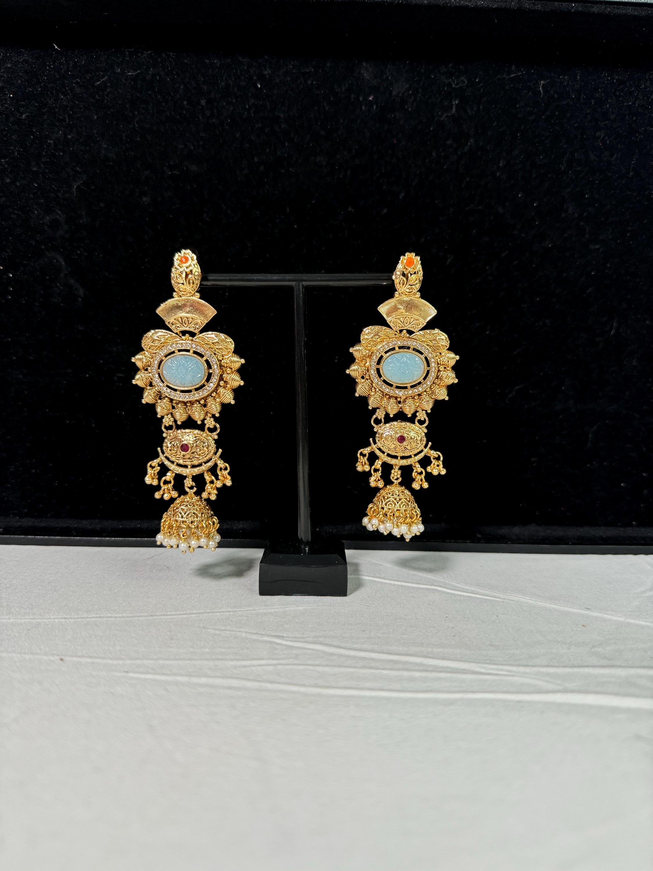 Bollywood Style Jhumka Earrings, Indian Gold Plated Hoop Earrings, Statement Ethnic Jewelry, Festive Earrings, Women's Accessories