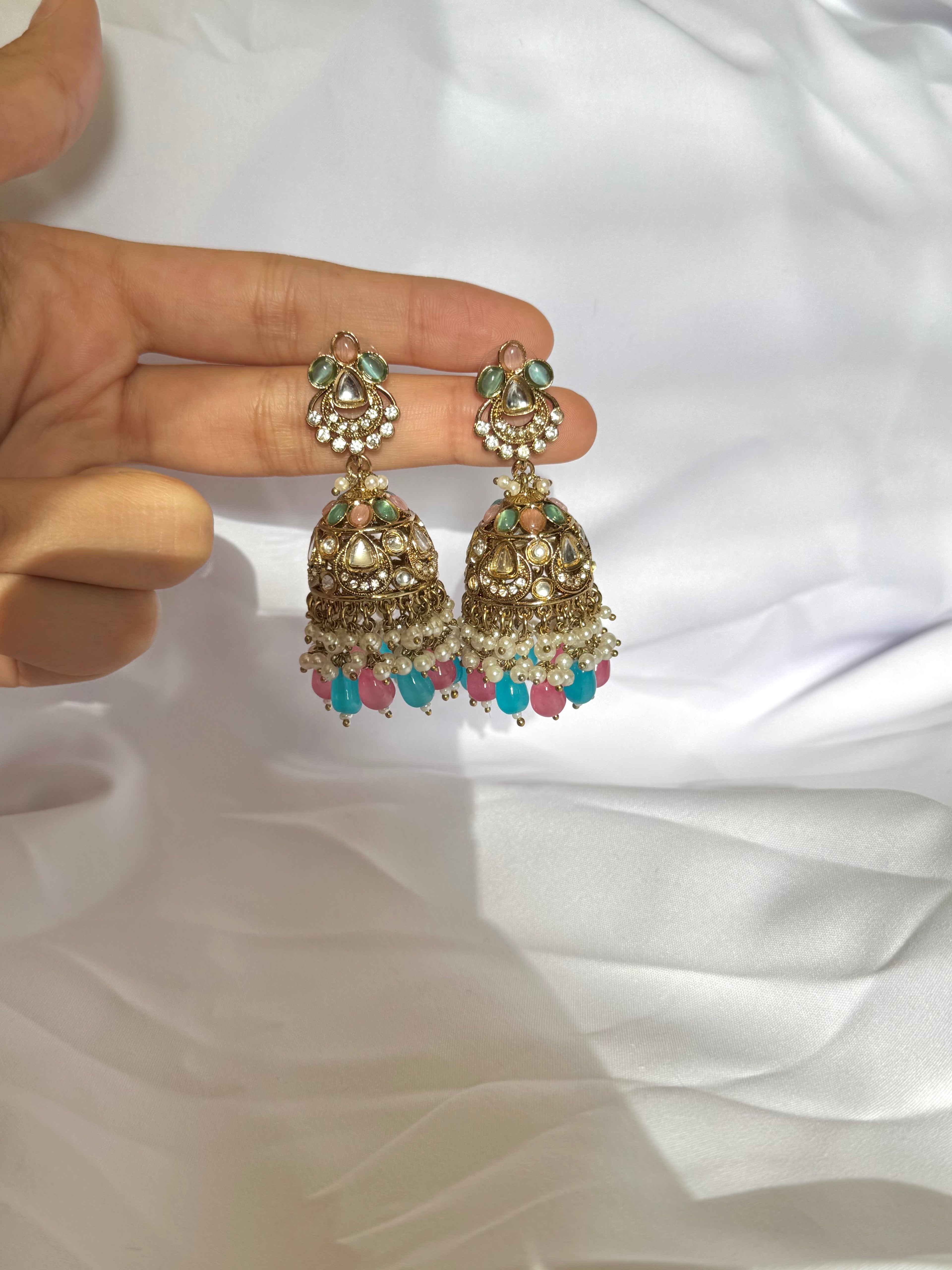 Anaya Jhumkas-Pink & Blue