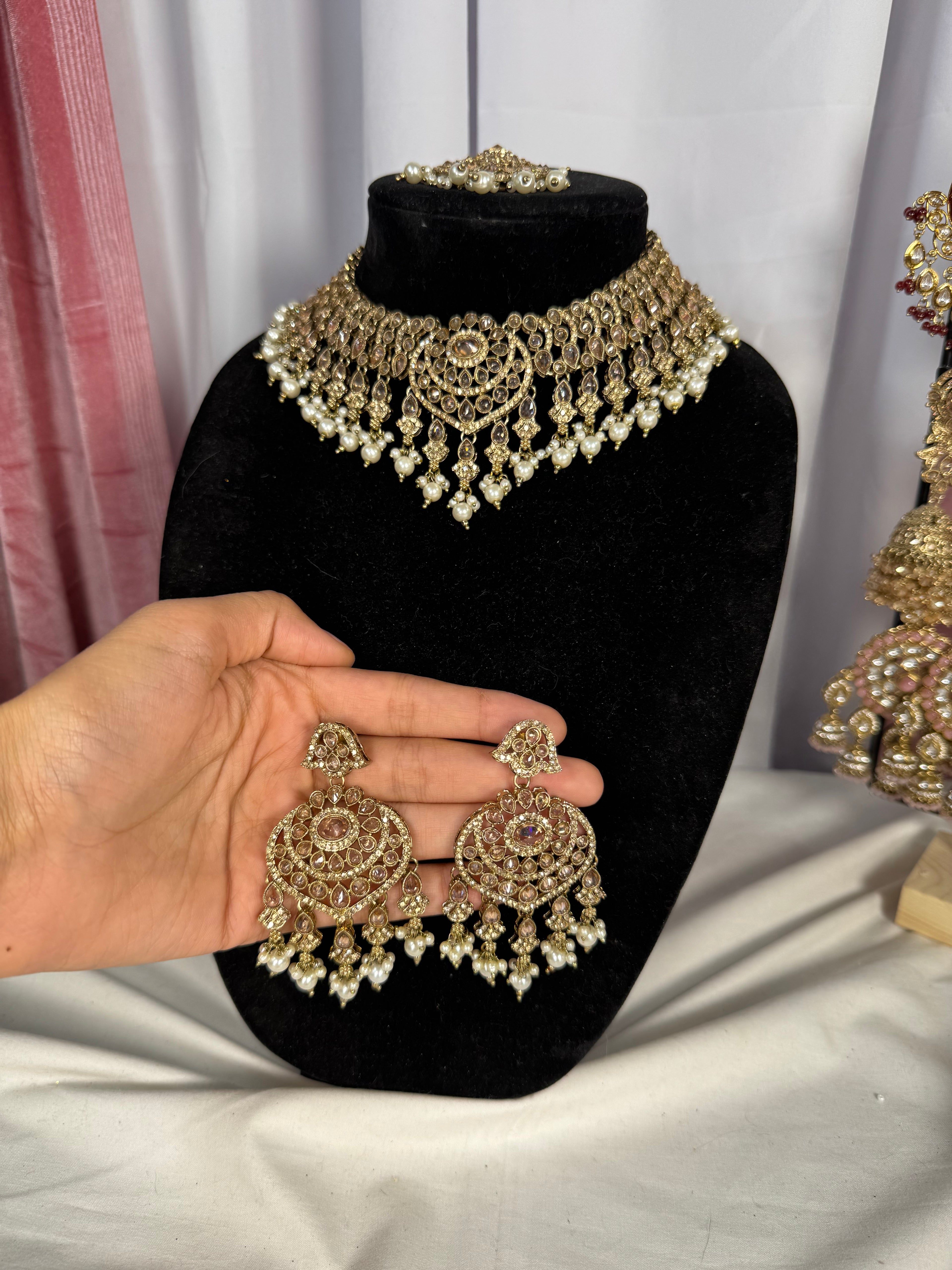Champagne gold polki necklace set