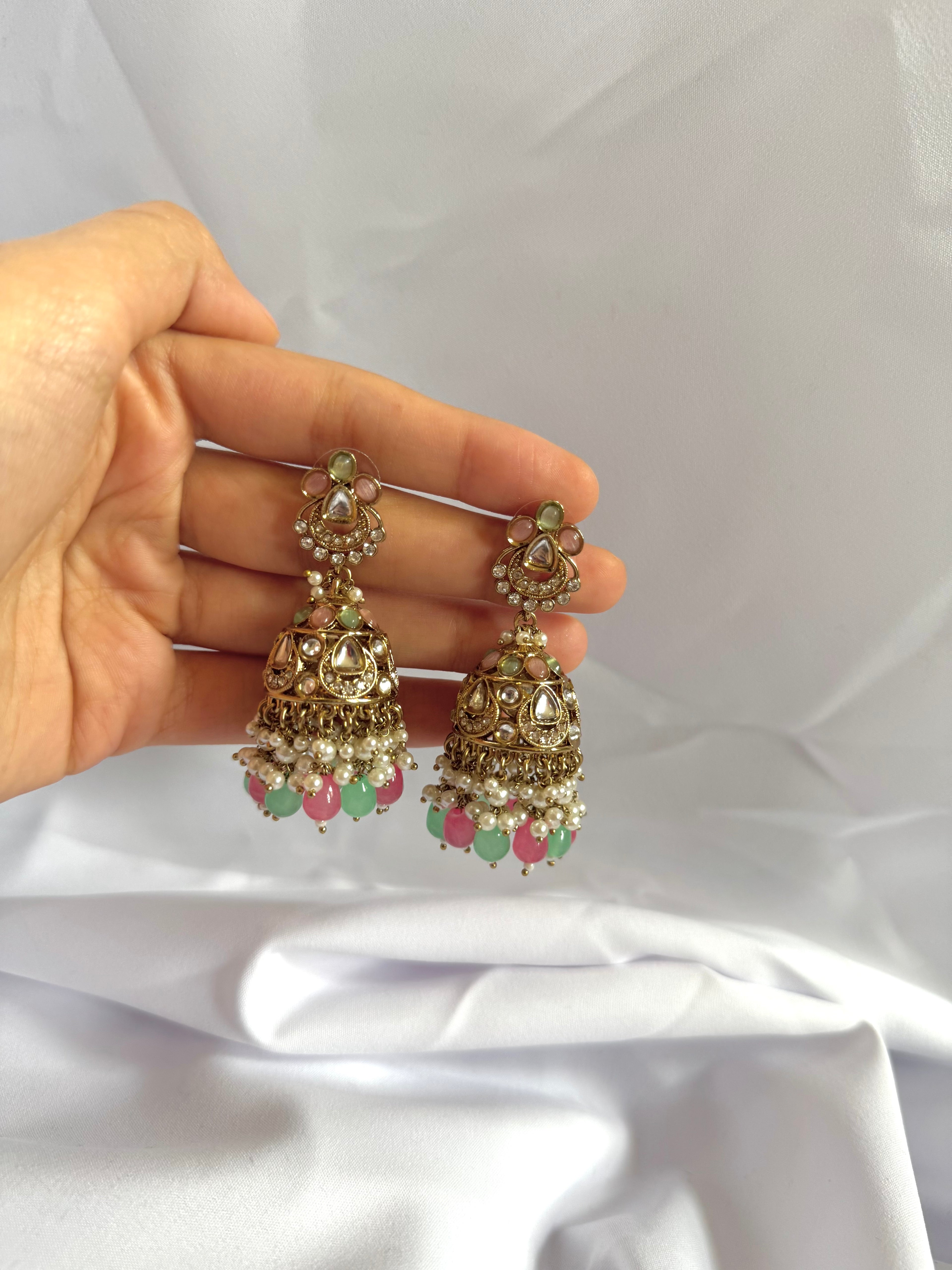 Anaya Jhumkas-Pink & Green