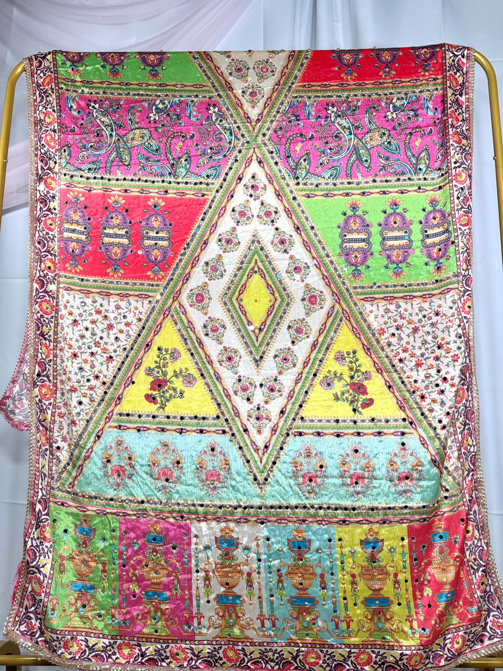 Pakistani Silk Heavy Dupatta Pink Multicolor, Indian clothes, Pakistani clothes, Chunni, Punjabi, afghani,
