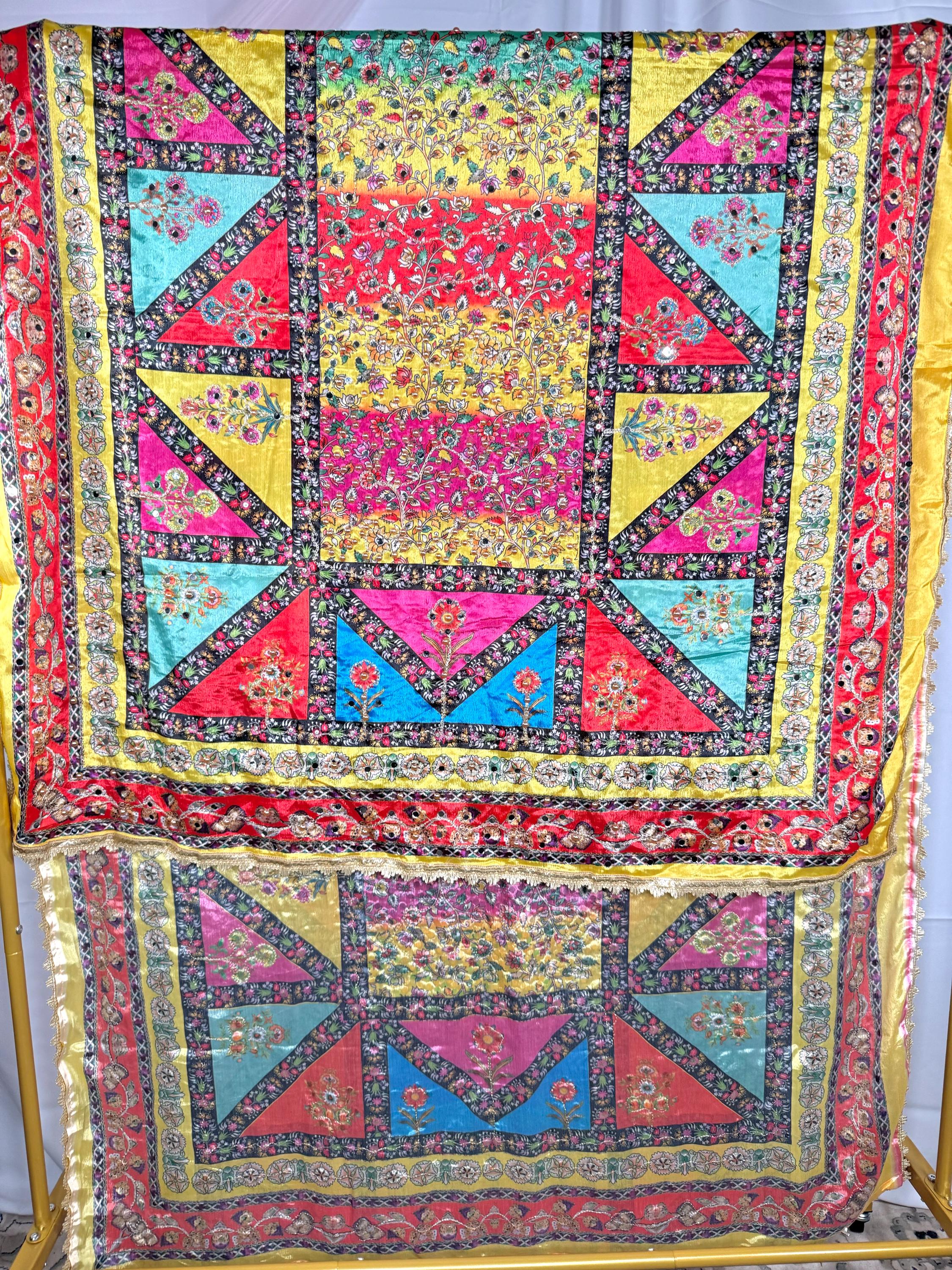 Pakistani Silk Heavy Dupatta Pink Multicolor, Indian clothes, Pakistani clothes, Chunni, Punjabi, afghani,