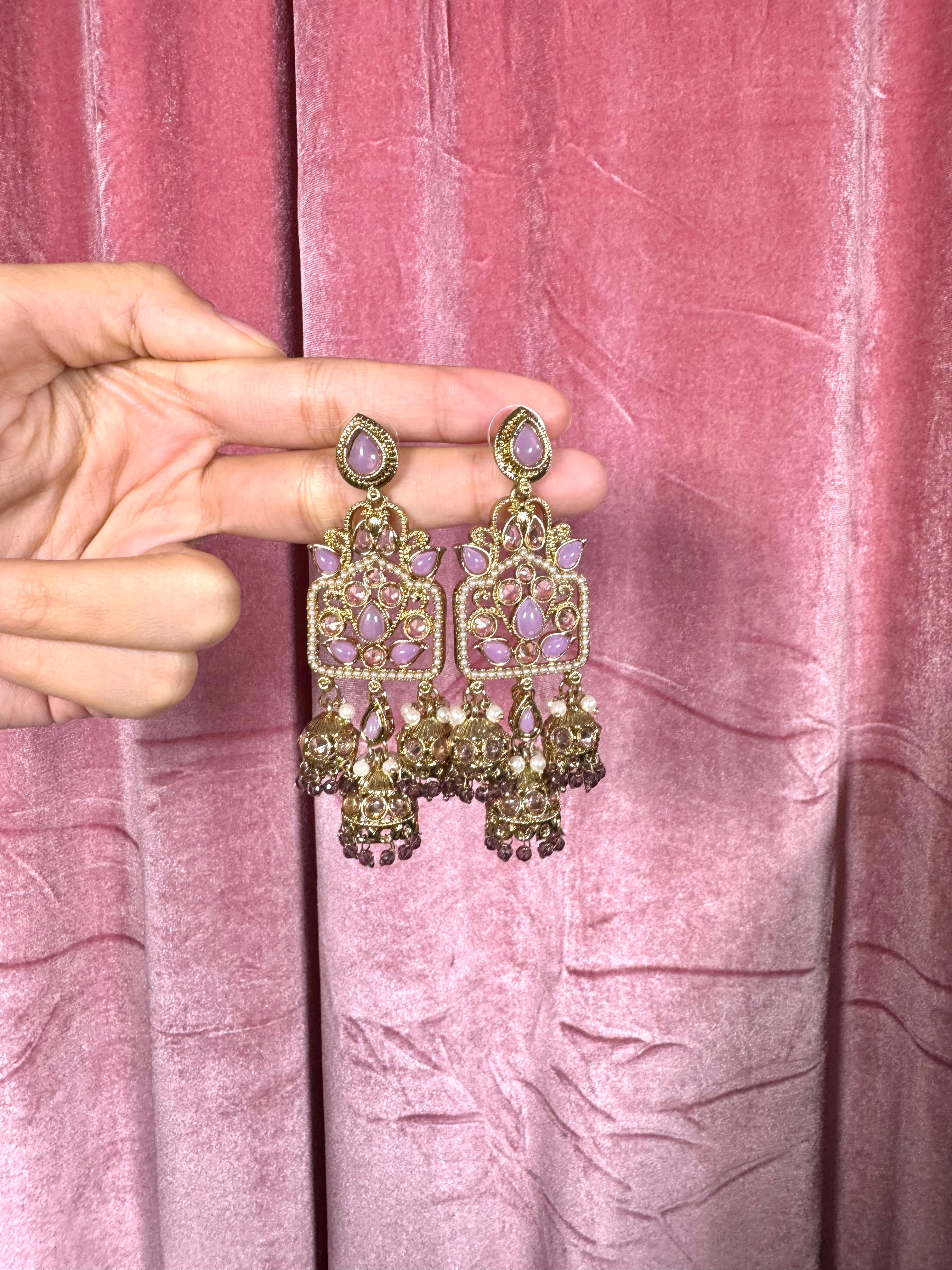 Harnoor Jhumka Earrings Lavender