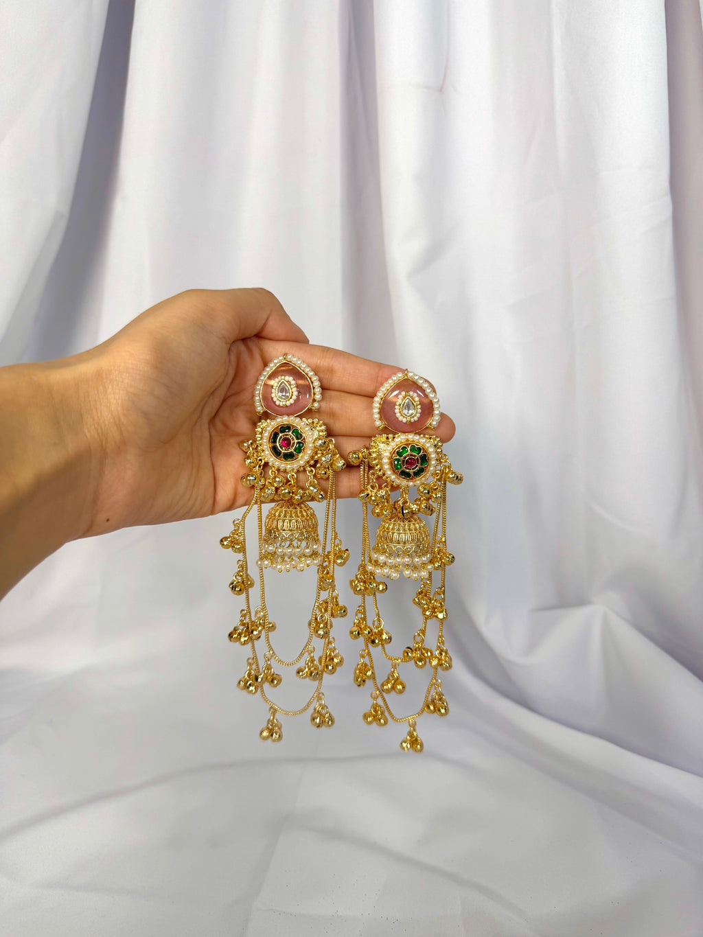 Rahi Kashmiri Earrings-pink & green