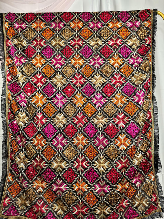 Punjabi ludhiana Heavy Dupatta Pink Multicolor, Indian clothes, Pakistani clothes, Chunni, Punjabi, afghani,