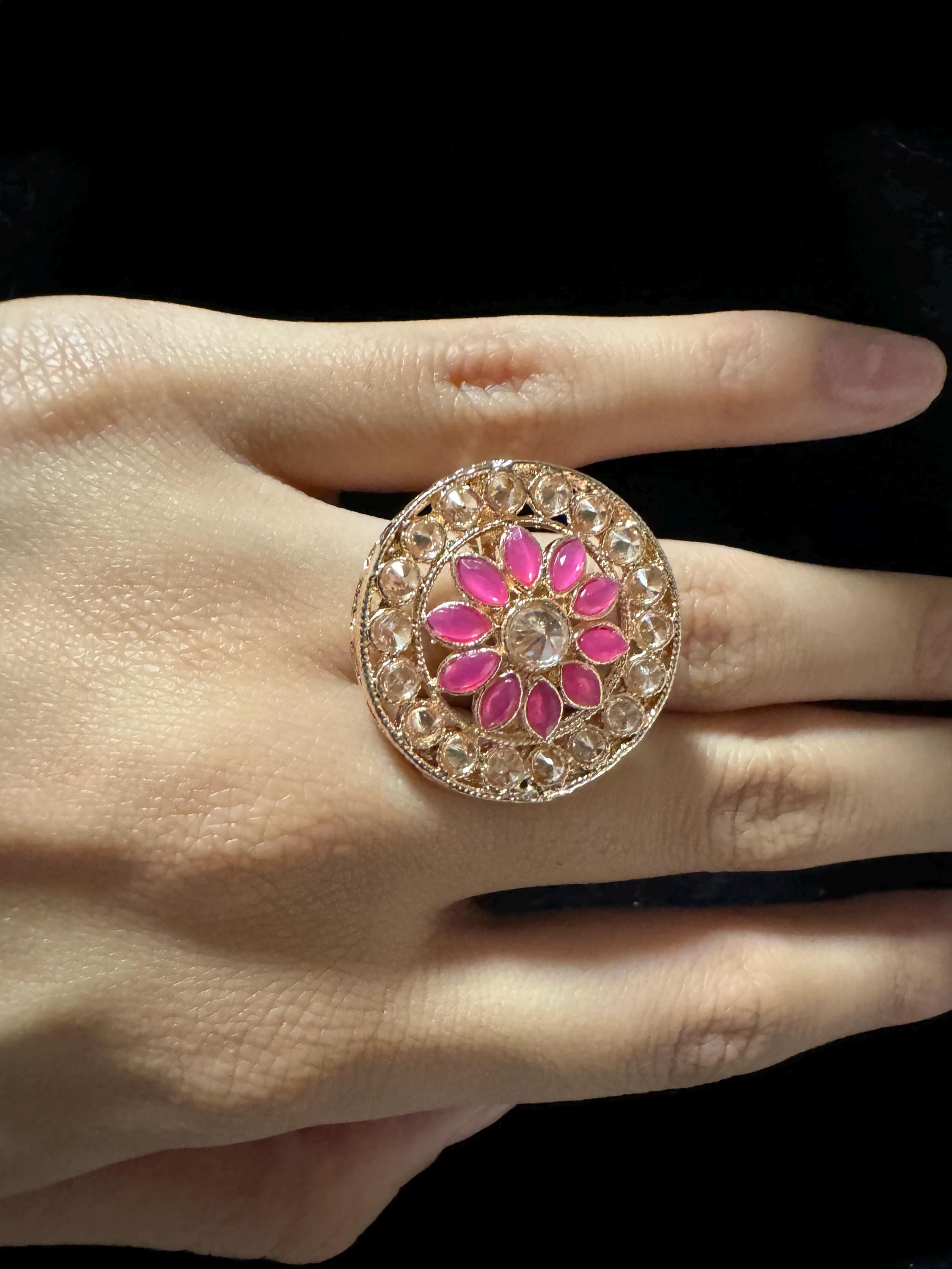 Bollywood Style Ring , Indian Gold Plated ring, Statement Ethnic Jewelry, Festive rings , Women's Accessories, Adjustable Ring, desi ring,