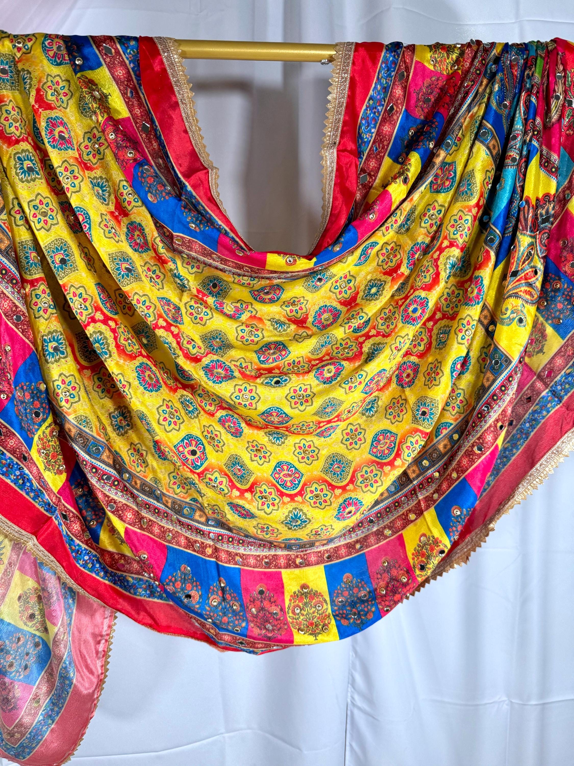 Pakistani Silk Heavy Dupatta Pink Multicolor, Indian clothes, Pakistani clothes, Chunni, Punjabi, afghani,