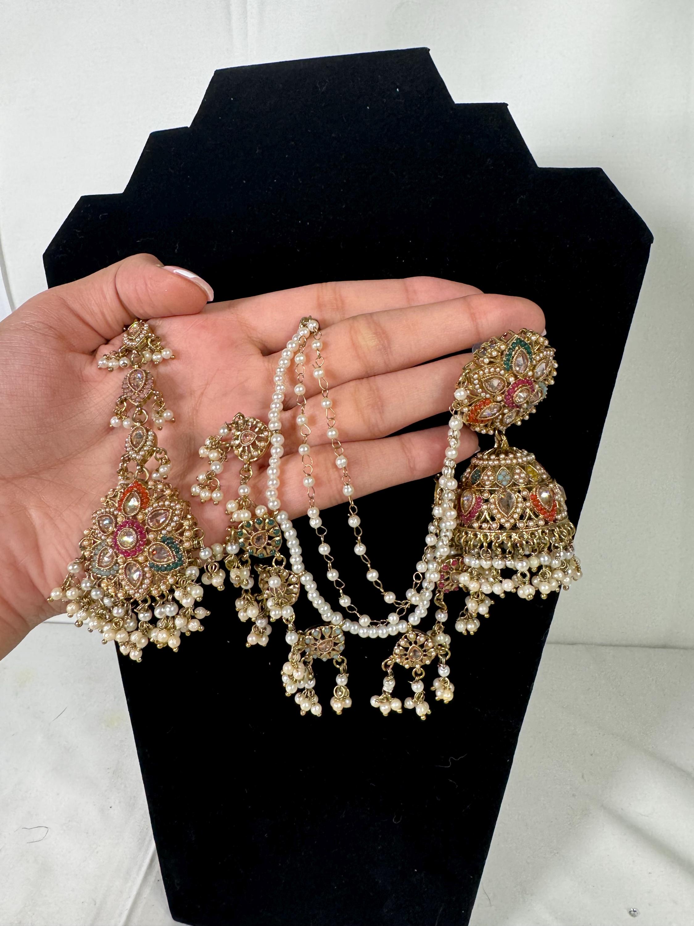 Kundan Indian Jhumka Earrings, Pearl Beaded Ethnic Earrings, Traditional Dangle Earrings, Wedding Jewelry, Bridal Accessories