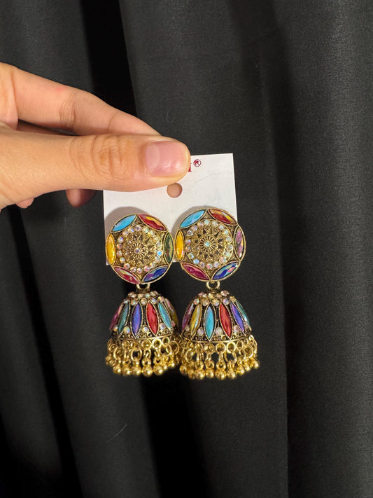 Bollywood Style Jhumka Earrings, Indian Gold Plated Hoop Earrings, Statement Ethnic Jewelry, Festive Earrings, Women's Accessories