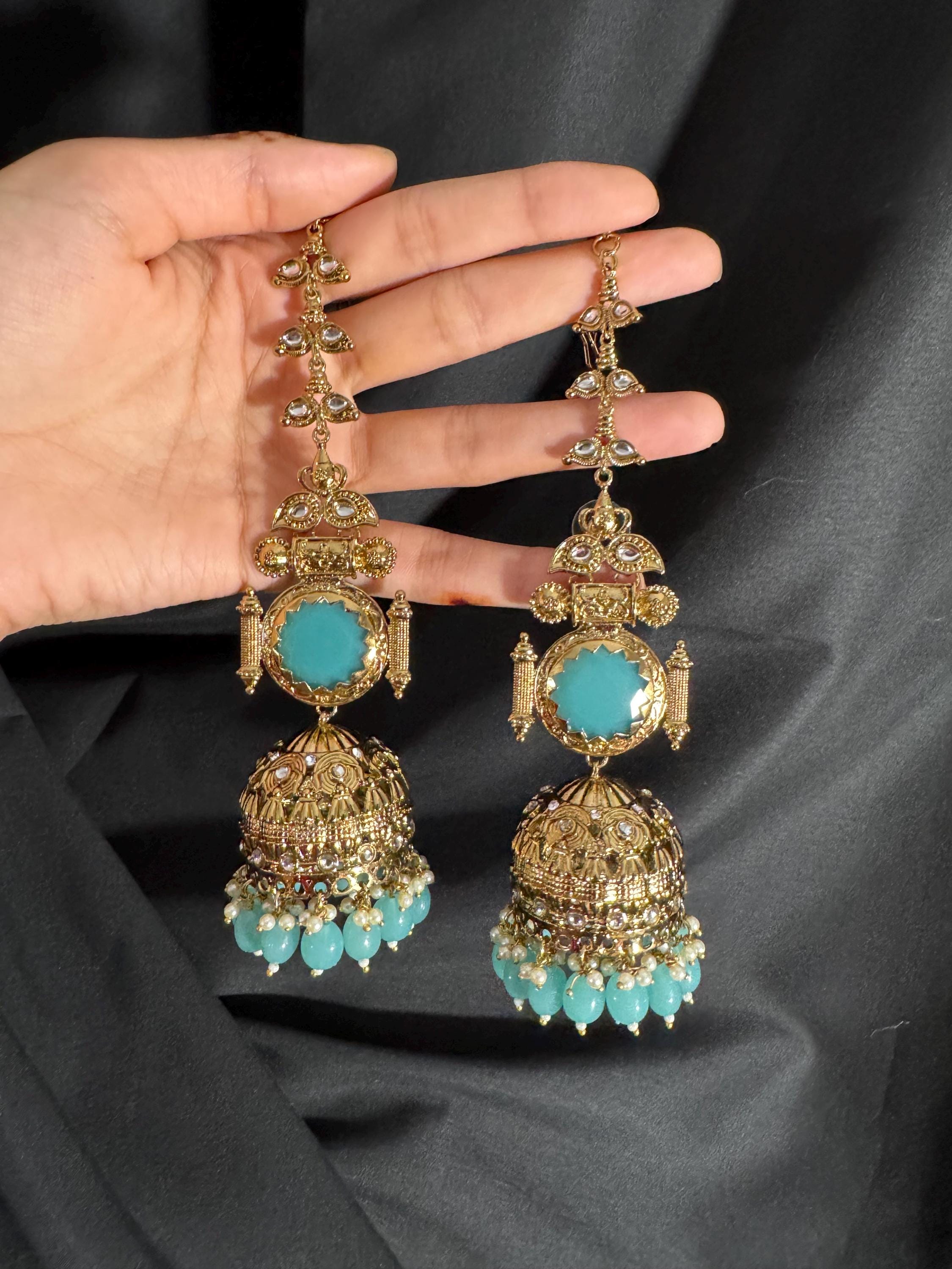 Bollywood Style Jhumka Earrings, Indian Gold Plated Hoop Earrings, Statement Ethnic Jewelry, Festive Earrings, Women's Accessories