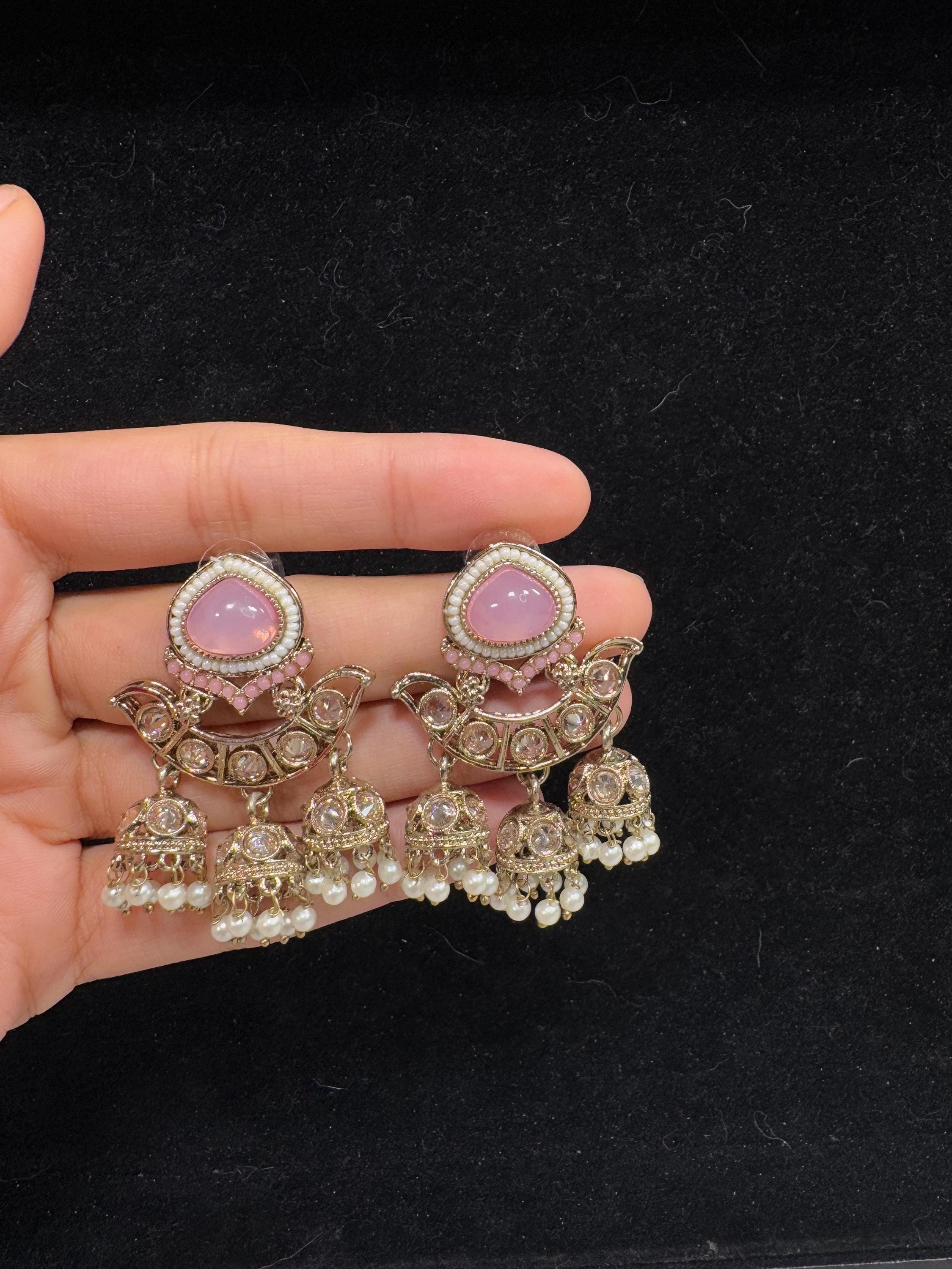 Bollywood Style Jhumka Earrings, Indian Gold Plated Hoop Earrings, Statement Ethnic Jewelry, Festive Earrings, Women's Accessories