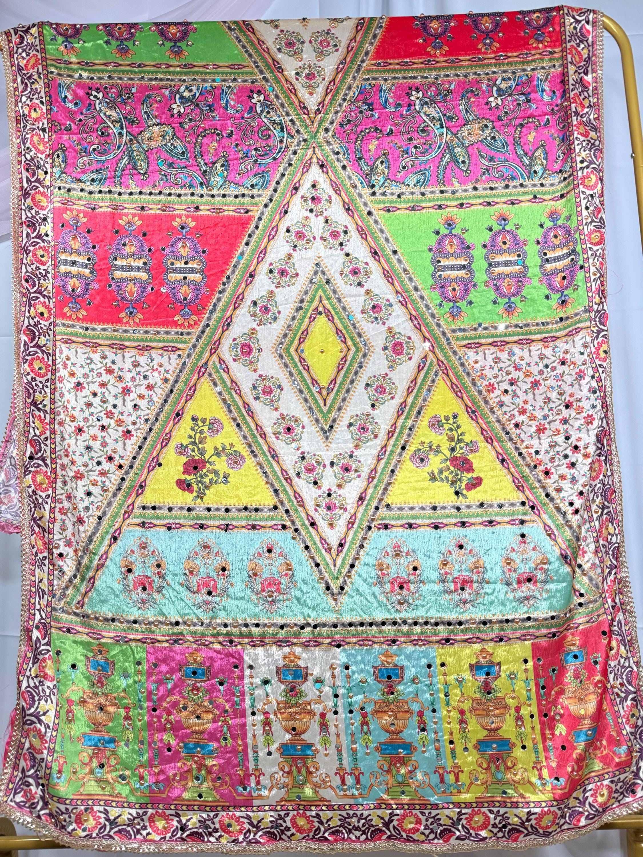Pakistani Silk Heavy Dupatta Pink Multicolor, Indian clothes, Pakistani clothes, Chunni, Punjabi, afghani,