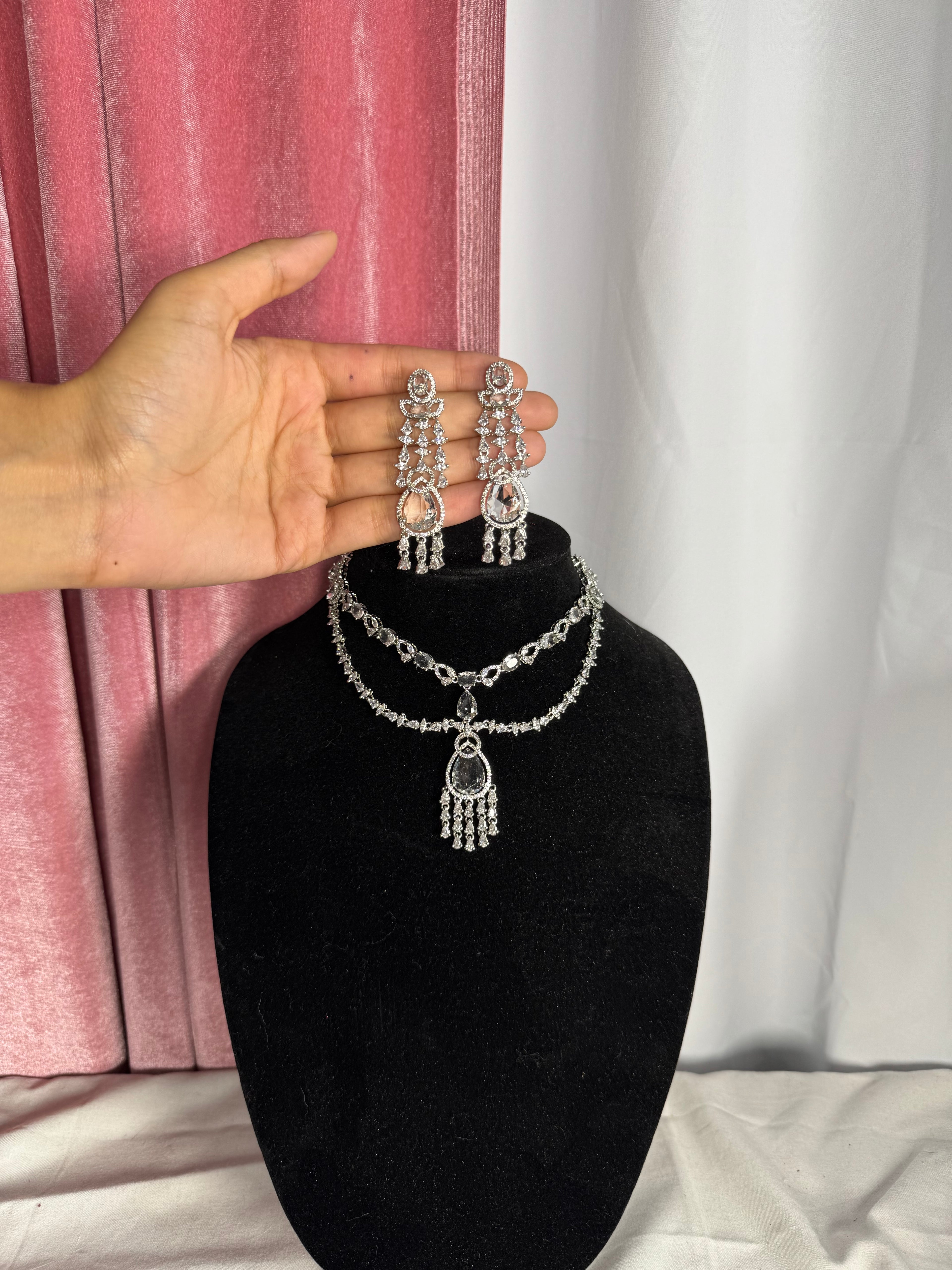 Maria Necklace Set With AD Tikka Base