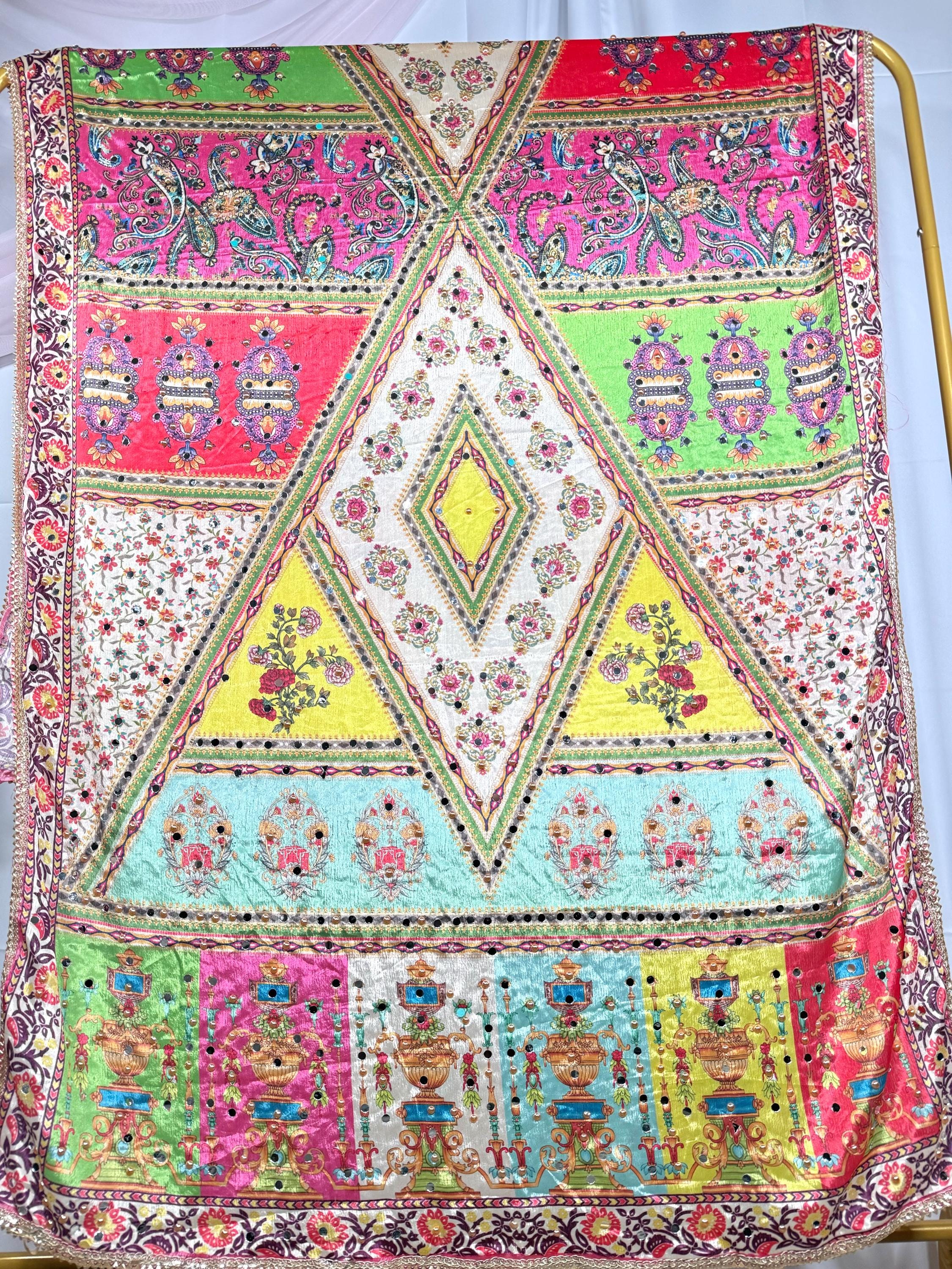 Pakistani Silk Heavy Dupatta Pink Multicolor, Indian clothes, Pakistani clothes, Chunni, Punjabi, afghani,