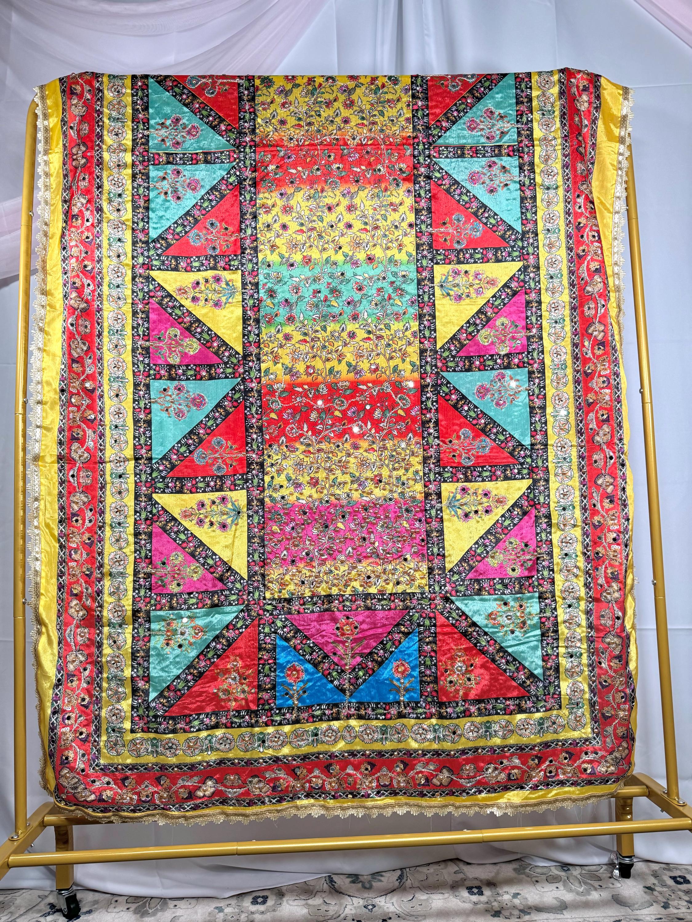 Pakistani Silk Heavy Dupatta Pink Multicolor, Indian clothes, Pakistani clothes, Chunni, Punjabi, afghani,