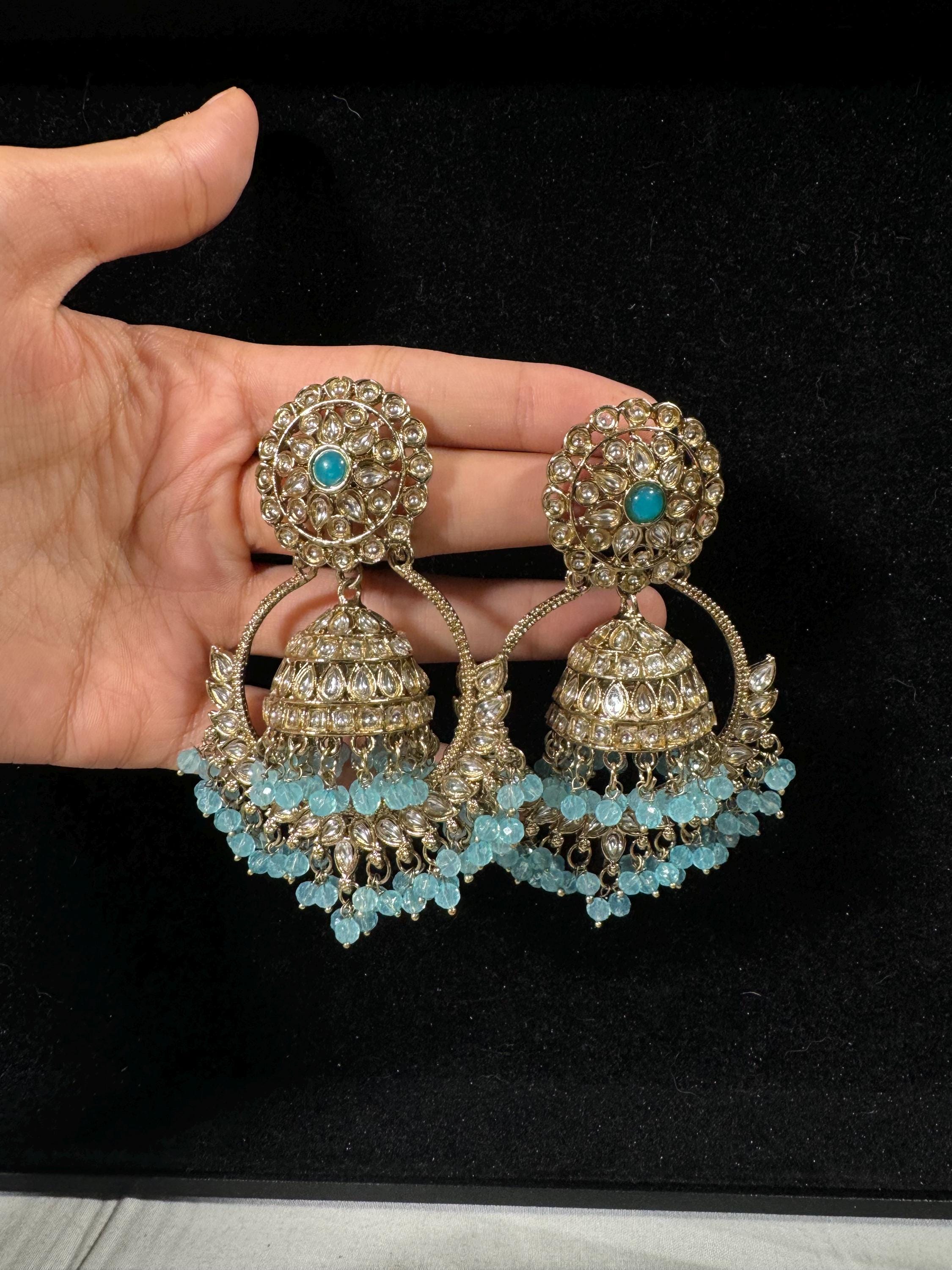 Bollywood Style Jhumka Earrings, Indian Gold Plated Hoop Earrings, Statement Ethnic Jewelry, Festive Earrings, Women's Accessories