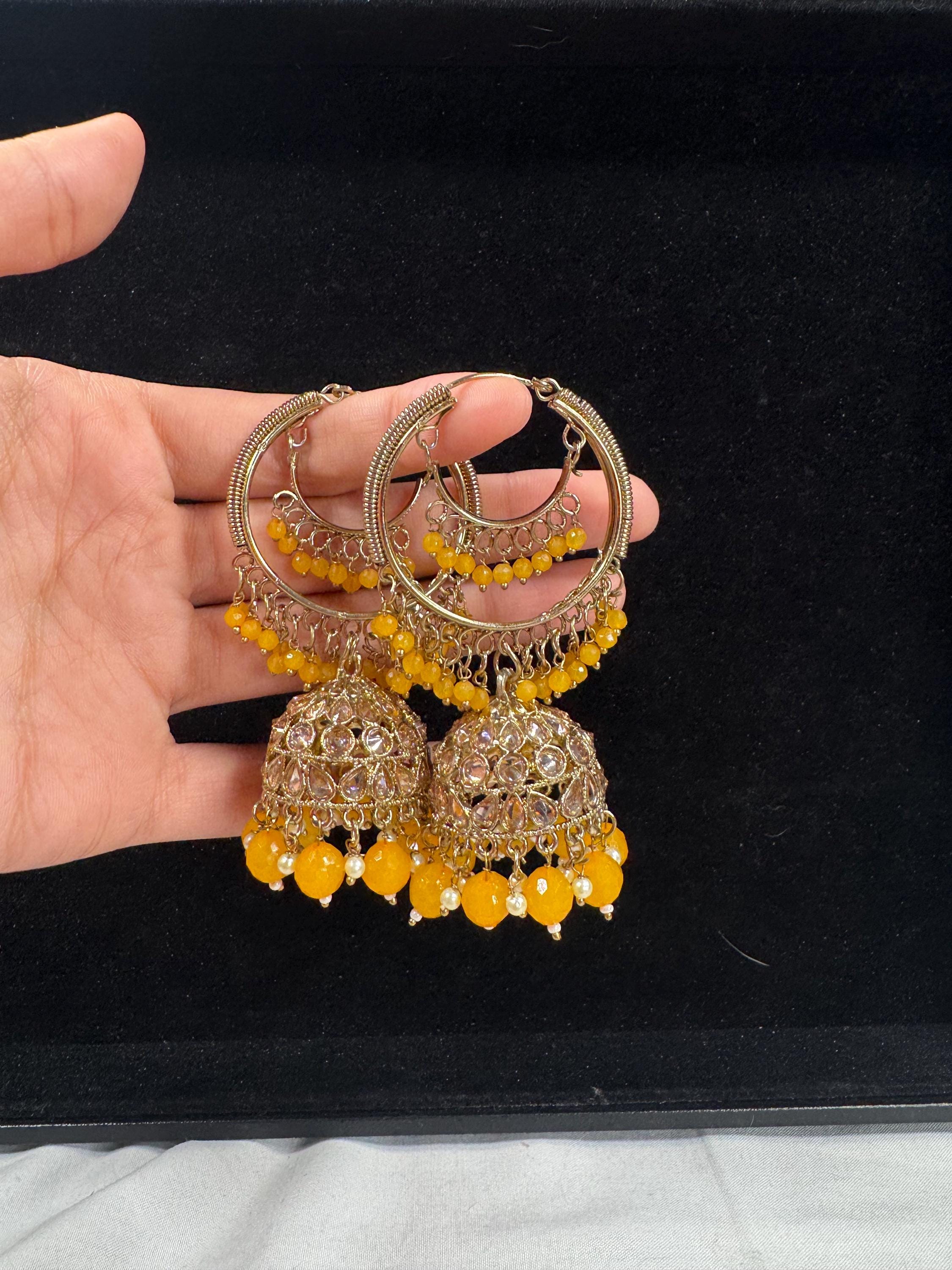 Bollywood Style Jhumka Earrings, Indian Gold Plated Hoop Earrings, Statement Ethnic Jewelry, Festive Earrings, Women's Accessories