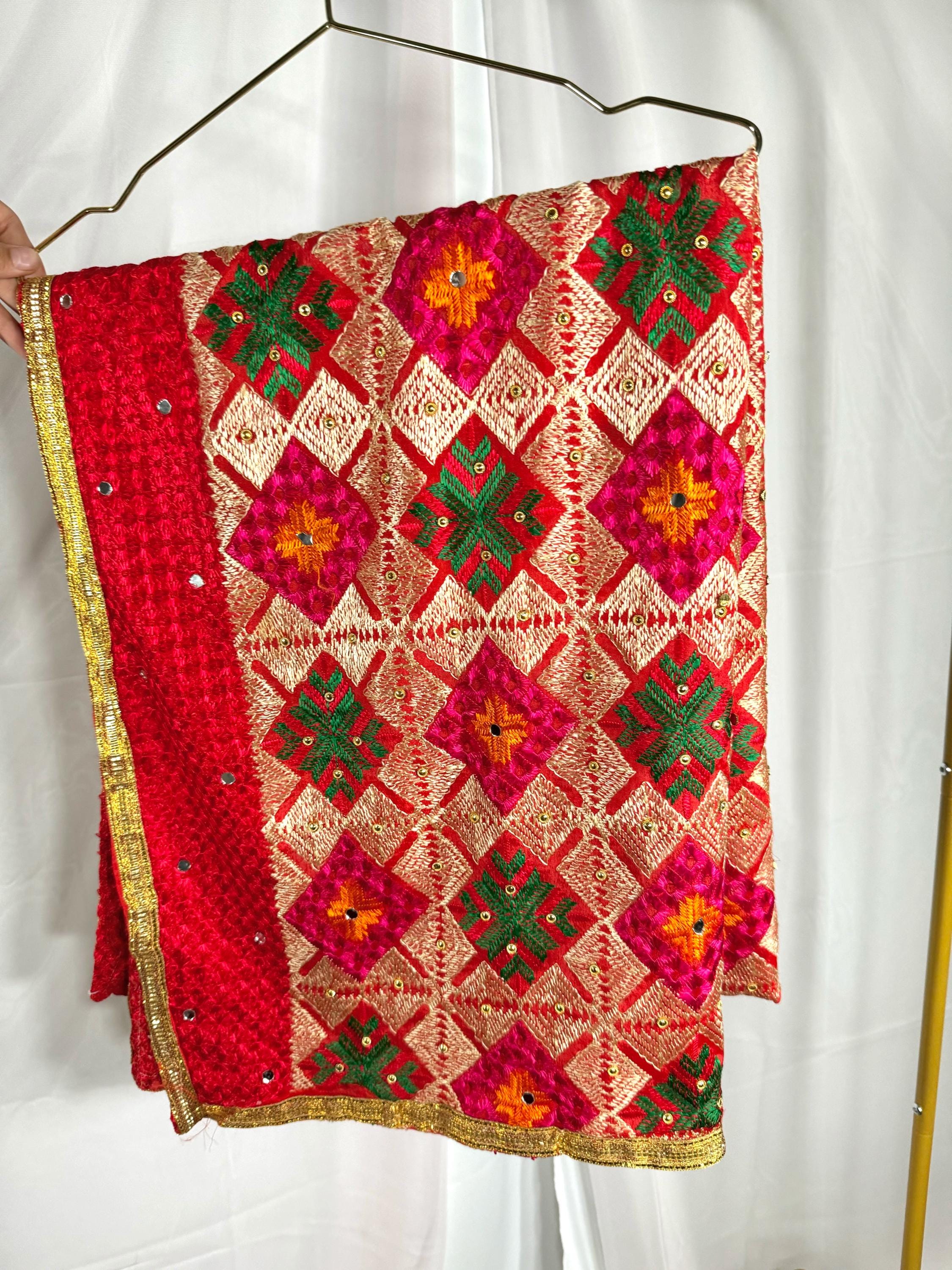 Punjabi ludhiana Heavy Dupatta Pink Multicolor, Indian clothes, Pakistani clothes, Chunni, Punjabi, afghani,