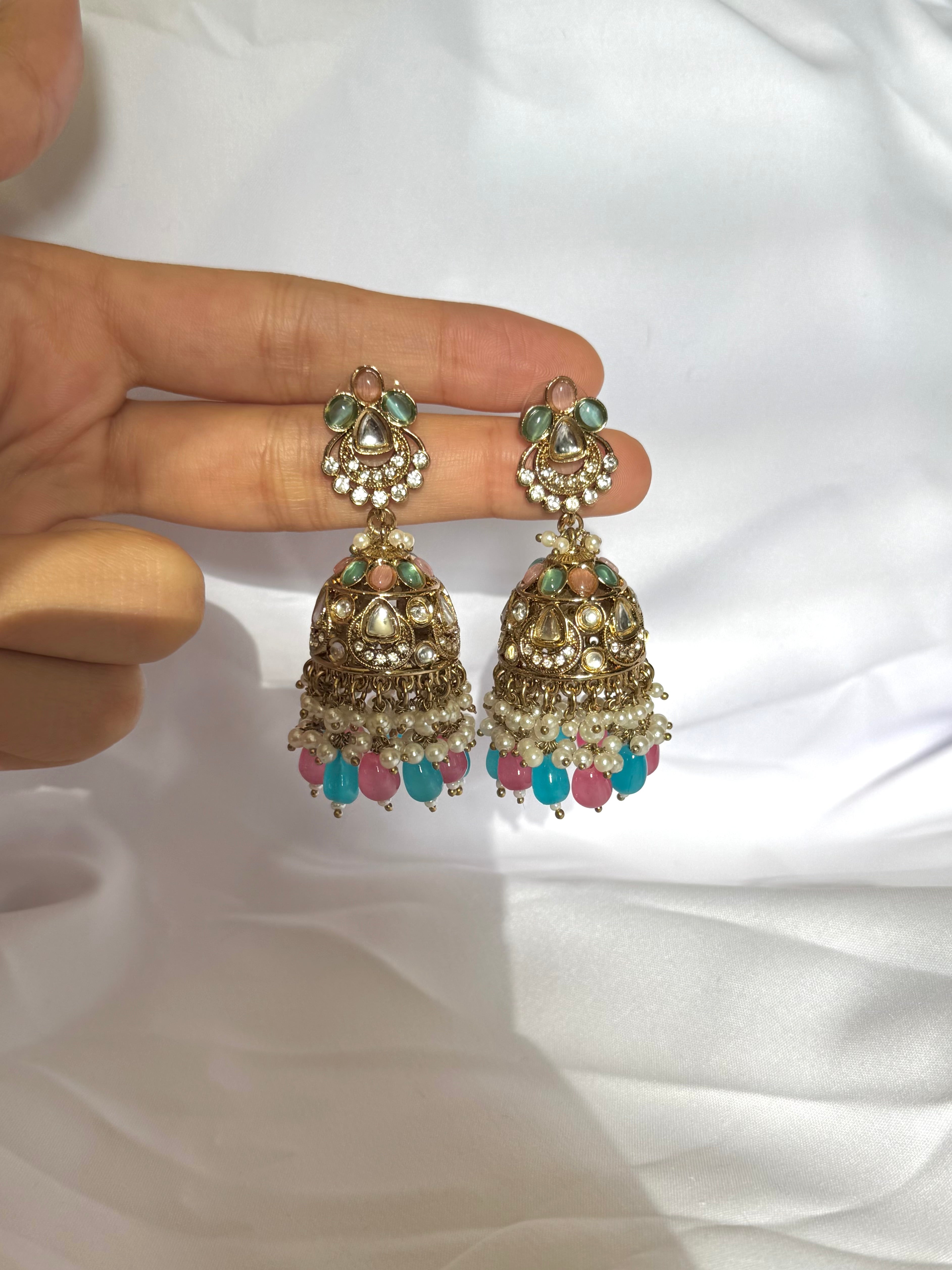 Anaya Jhumkas-Pink & Blue