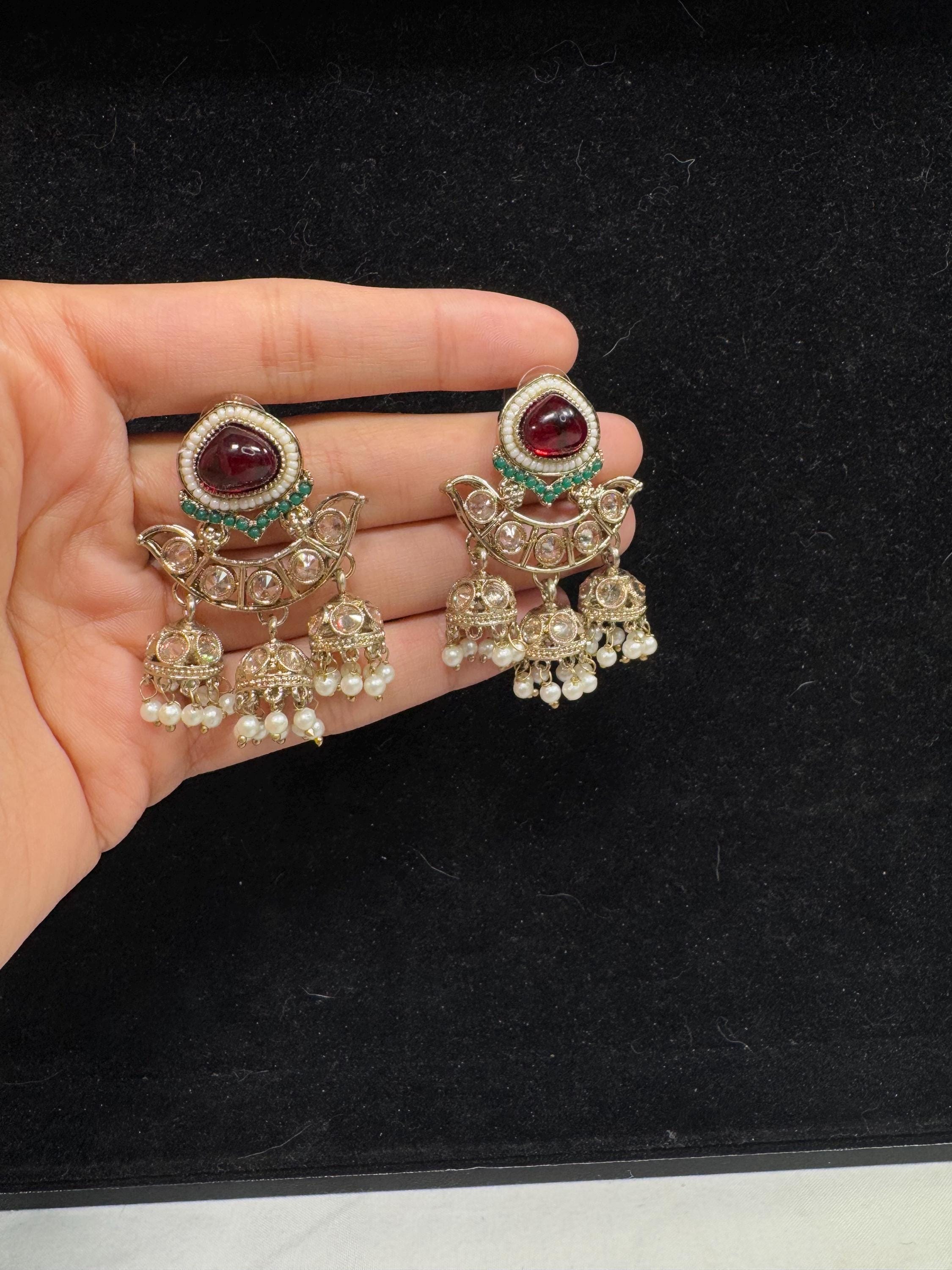 Bollywood Style Jhumka Earrings, Indian Gold Plated Hoop Earrings, Statement Ethnic Jewelry, Festive Earrings, Women's Accessories