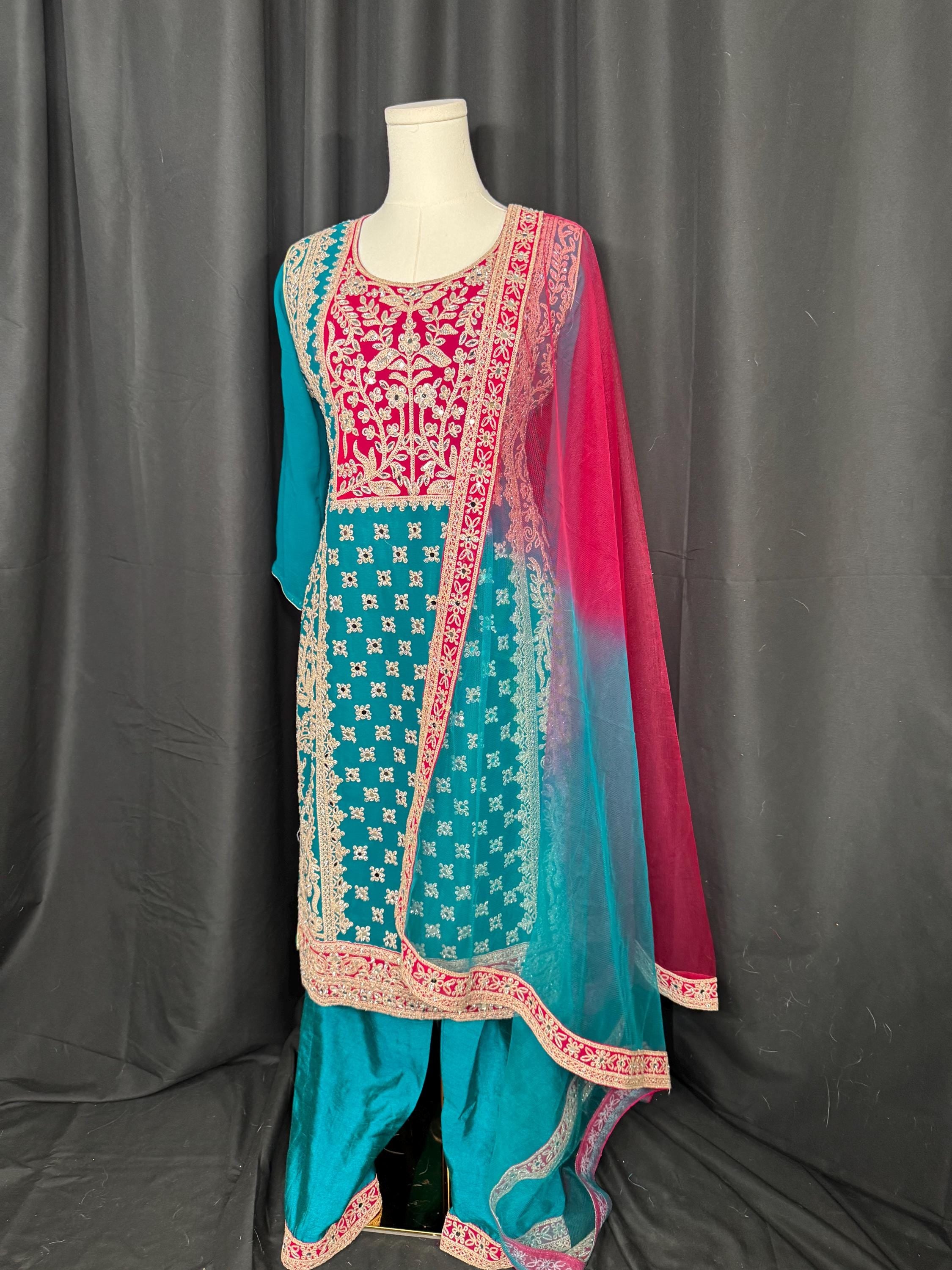 Pakistani suit, Punjabi Sharrara For Women Indian Designer Wedding Wear, Salwar suit, Chaniya Choli bollywood Style Indian outfits