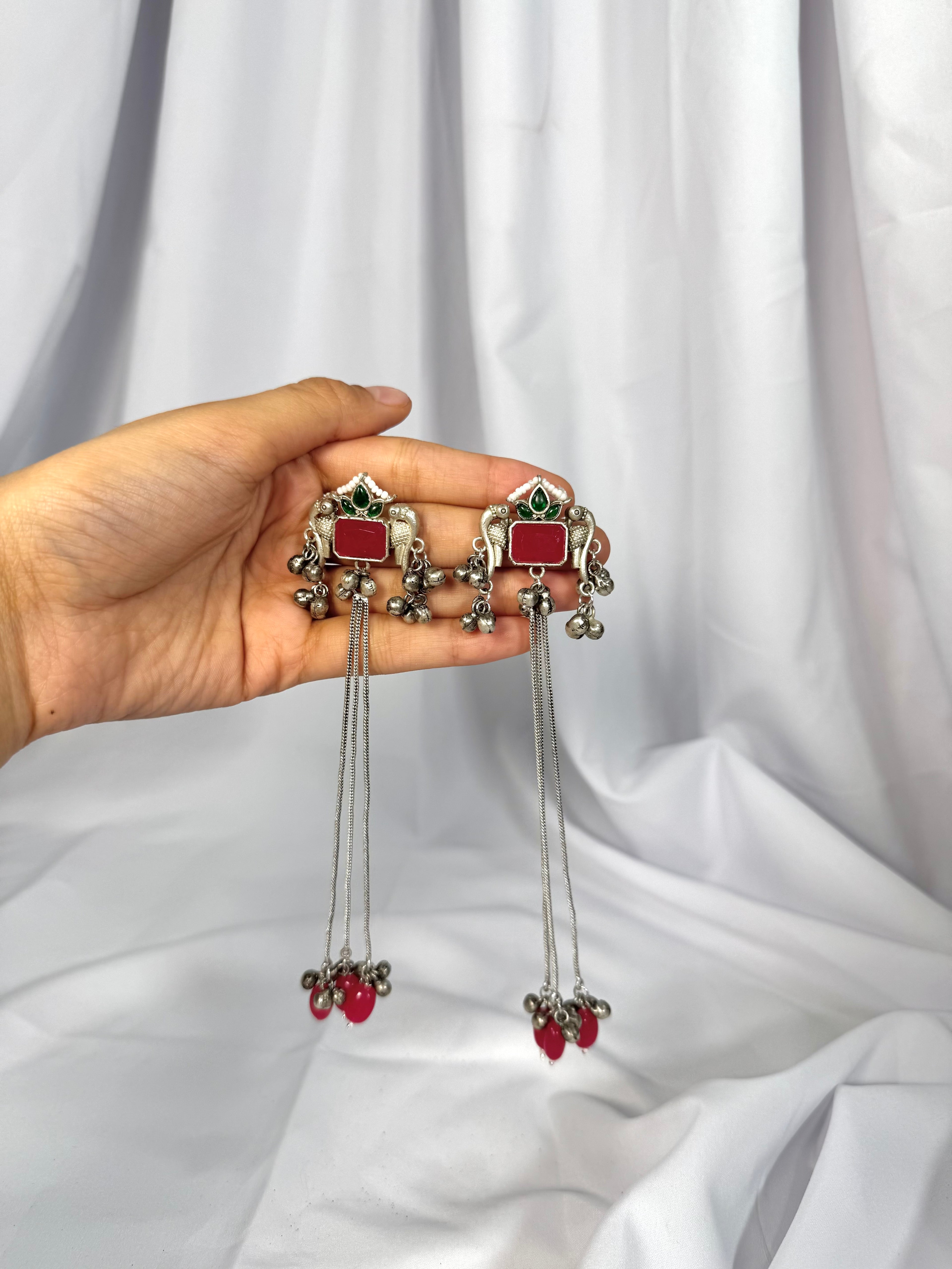Marish Kashmiri Earrings-Red