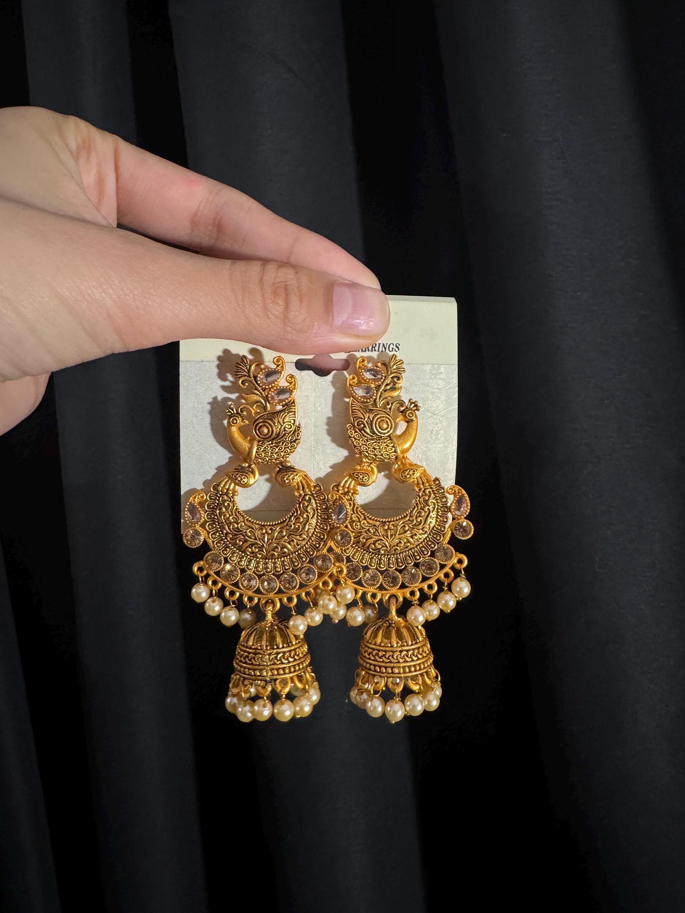 Bollywood Style Jhumka Earrings, Indian Gold Plated Hoop Earrings, Statement Ethnic Jewelry, Festive Earrings, Women's Accessories