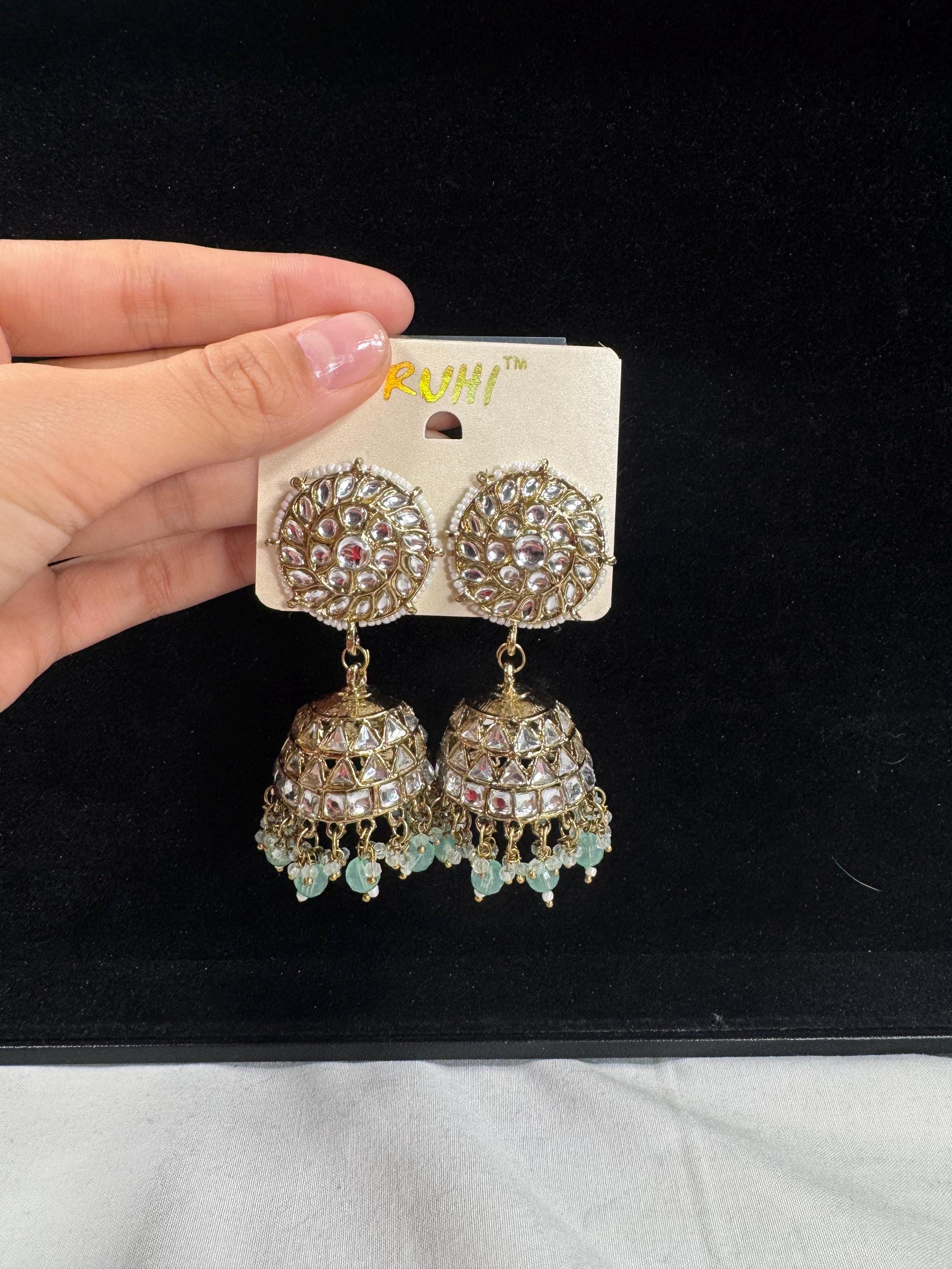 Bollywood Style Jhumka Earrings, Indian Gold Plated Hoop Earrings, Statement Ethnic Jewelry, Festive Earrings, Women's Accessories