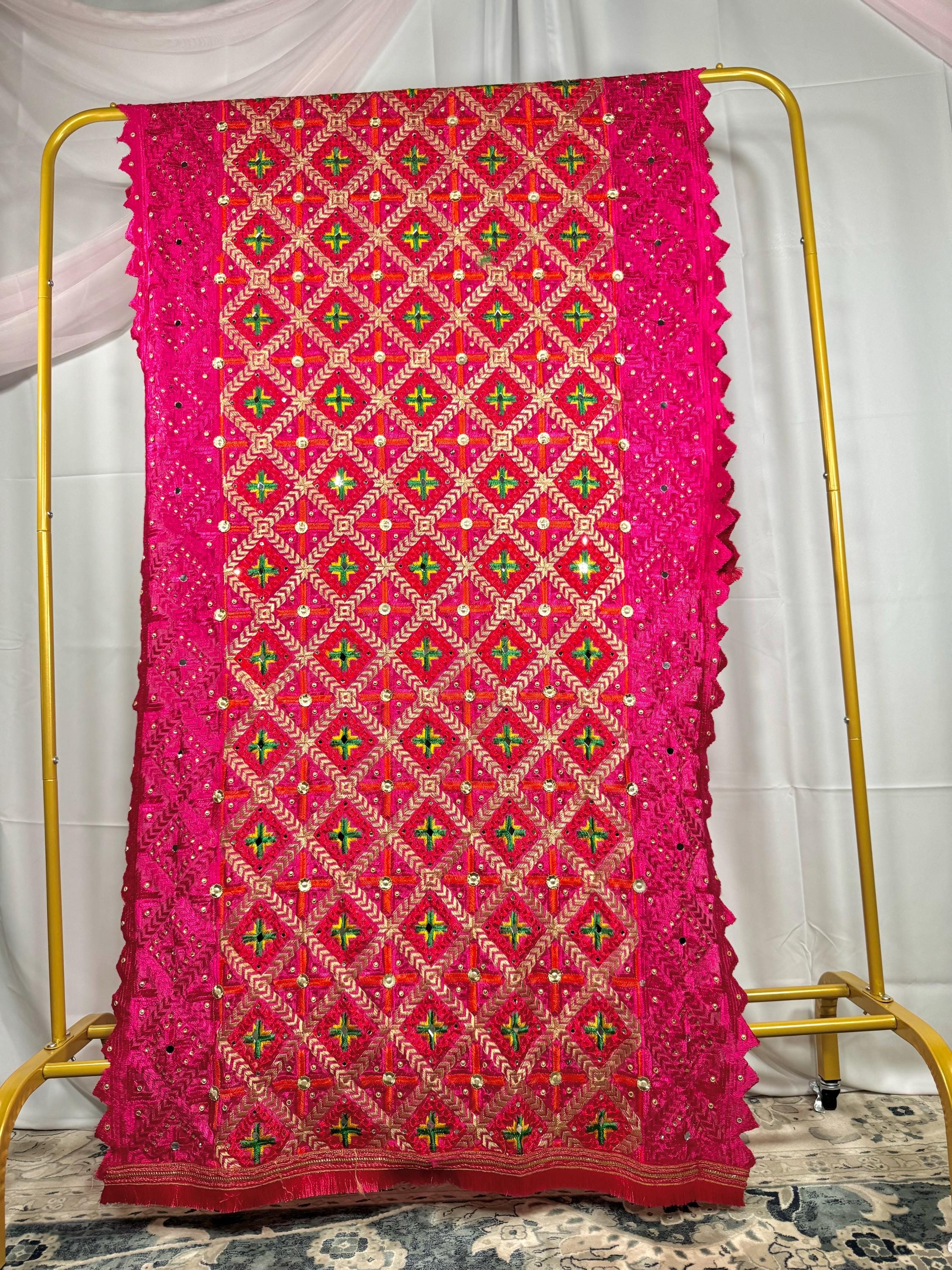 Punjabi ludhiana Heavy Dupatta Pink Multicolor, Indian clothes, Pakistani clothes, Chunni, Punjabi, afghani,