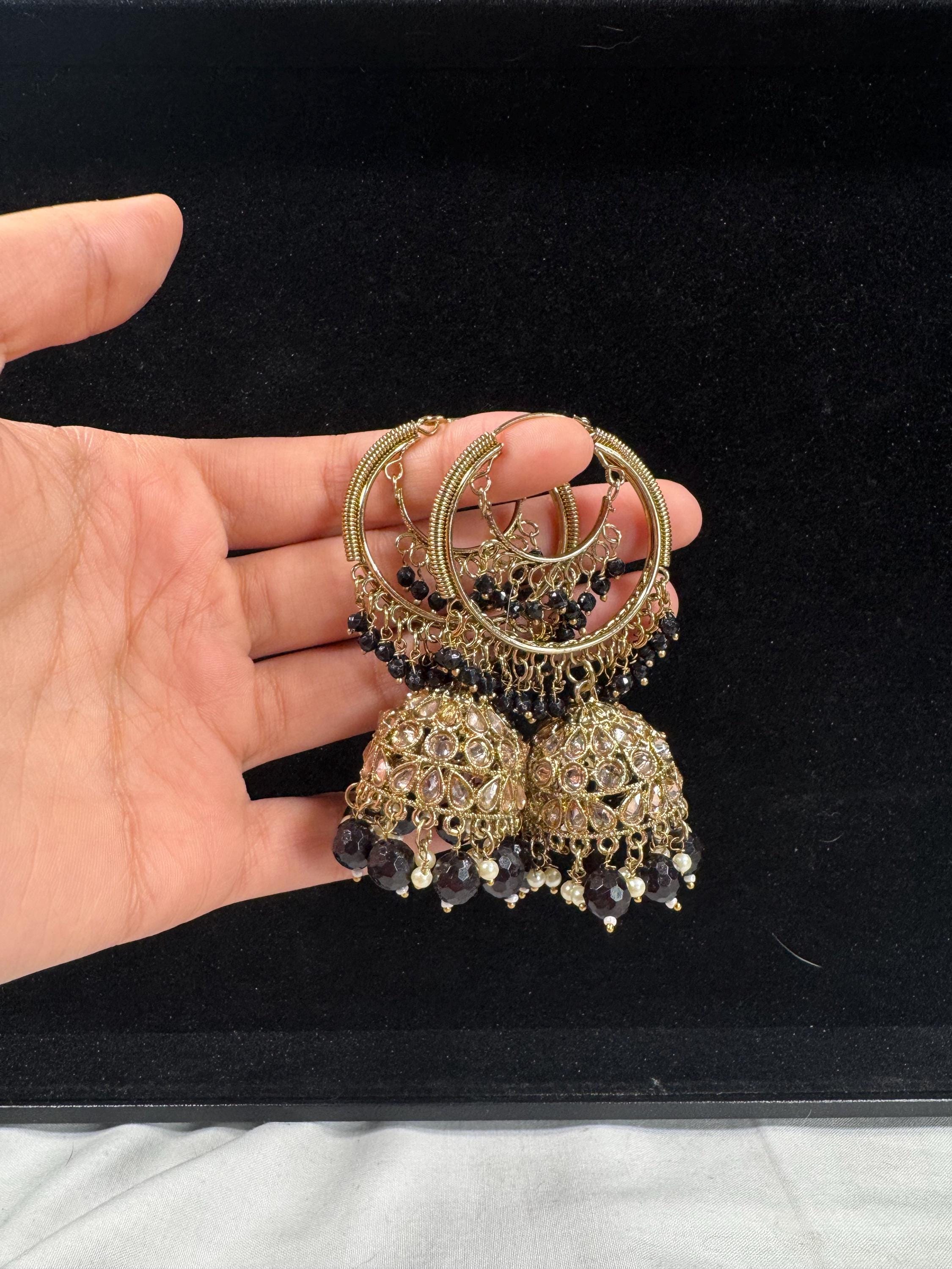 Bollywood Style Jhumka Earrings, Indian Gold Plated Hoop Earrings, Statement Ethnic Jewelry, Festive Earrings, Women's Accessories