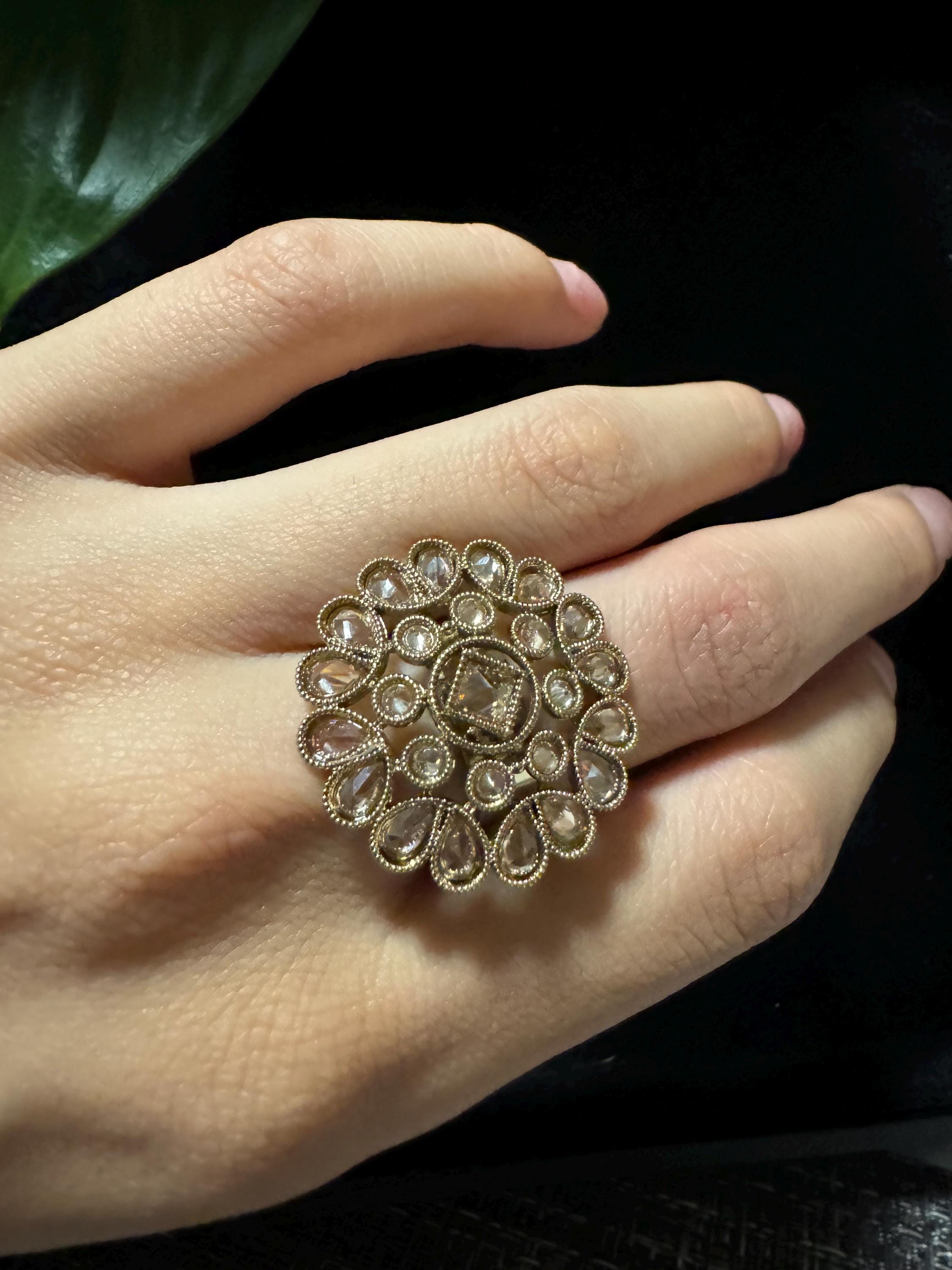 Bollywood Style Ring , Indian Gold Plated ring, Statement Ethnic Jewelry, Festive rings , Women's Accessories, Adjustable Ring, desi ring,