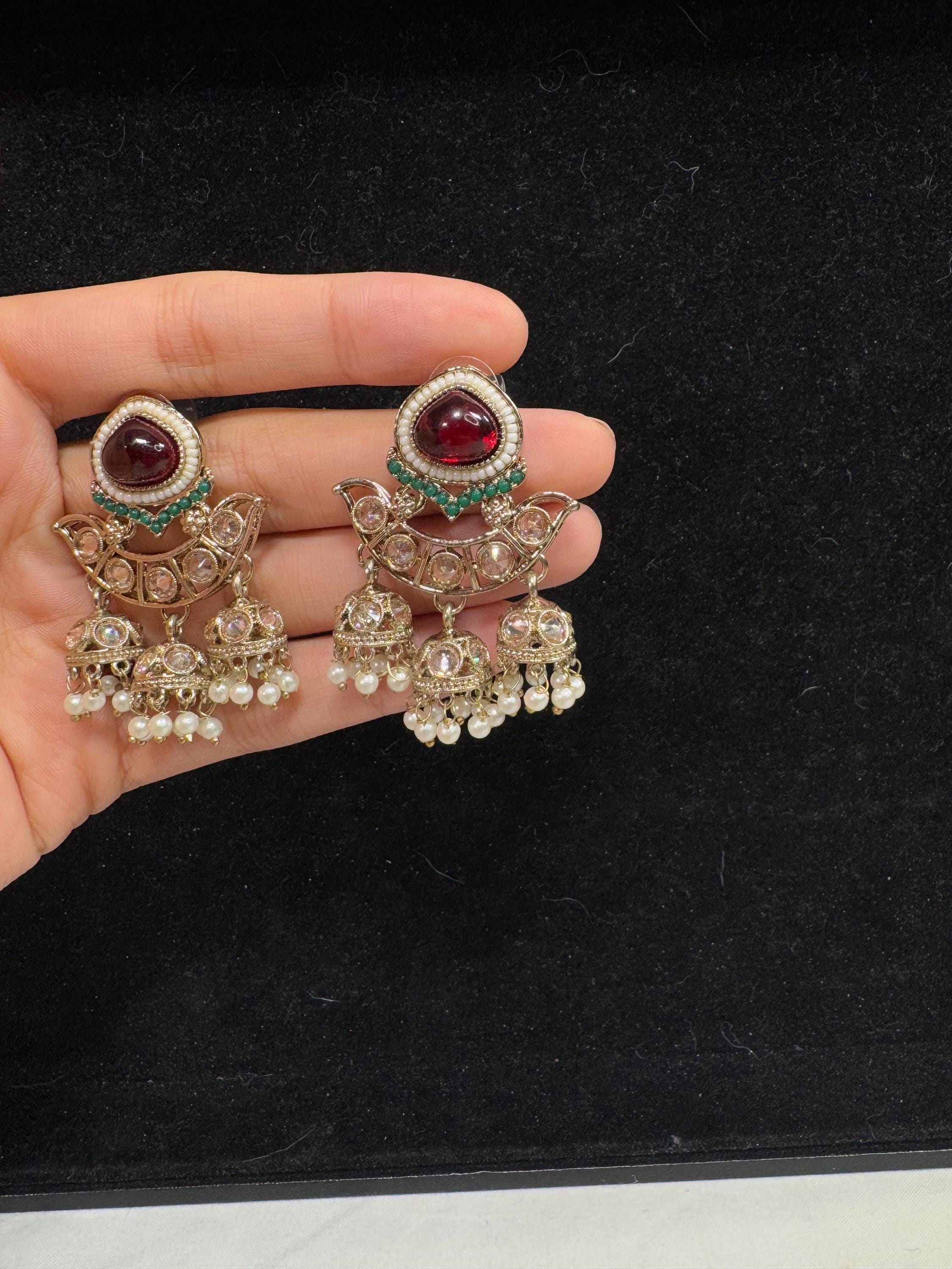 Bollywood Style Jhumka Earrings, Indian Gold Plated Hoop Earrings, Statement Ethnic Jewelry, Festive Earrings, Women's Accessories